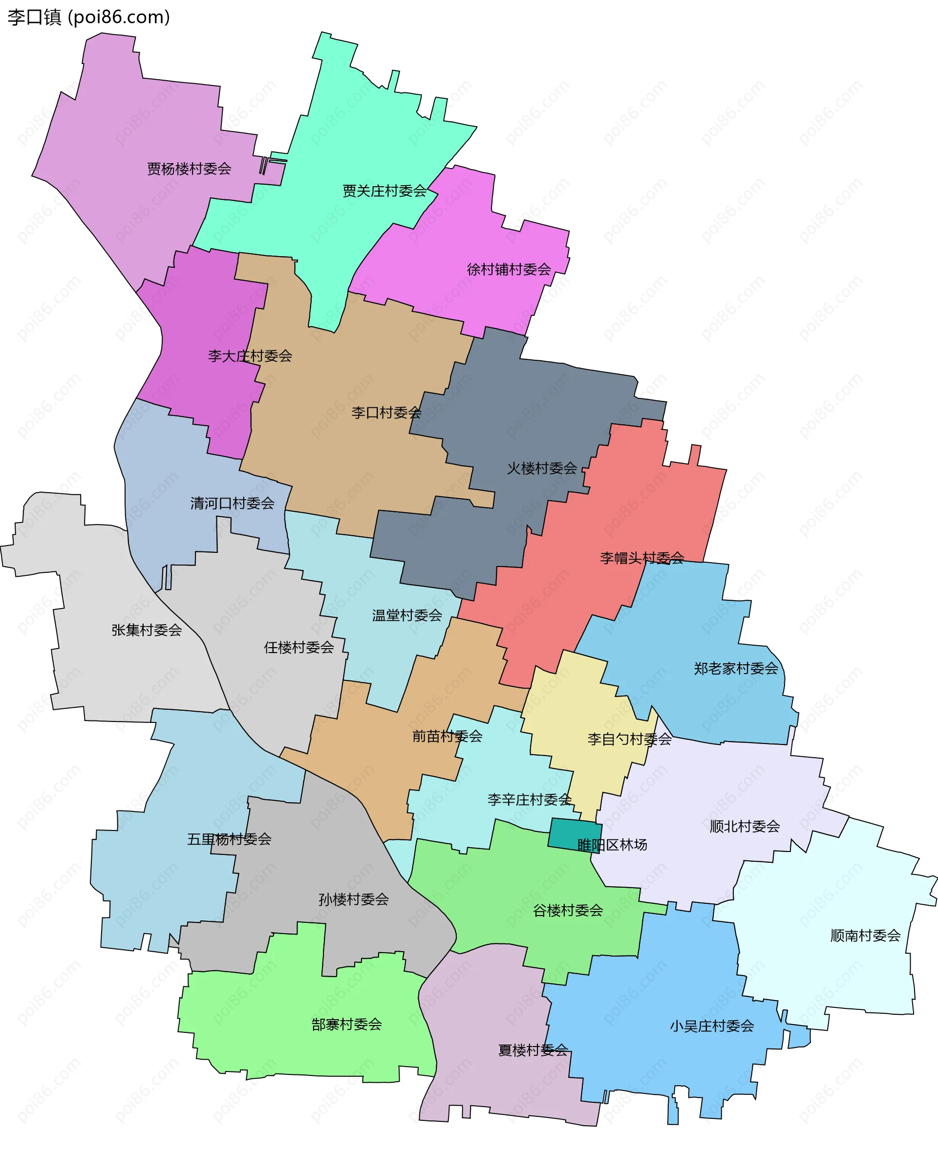 李口镇边界地图(五级行政区划)