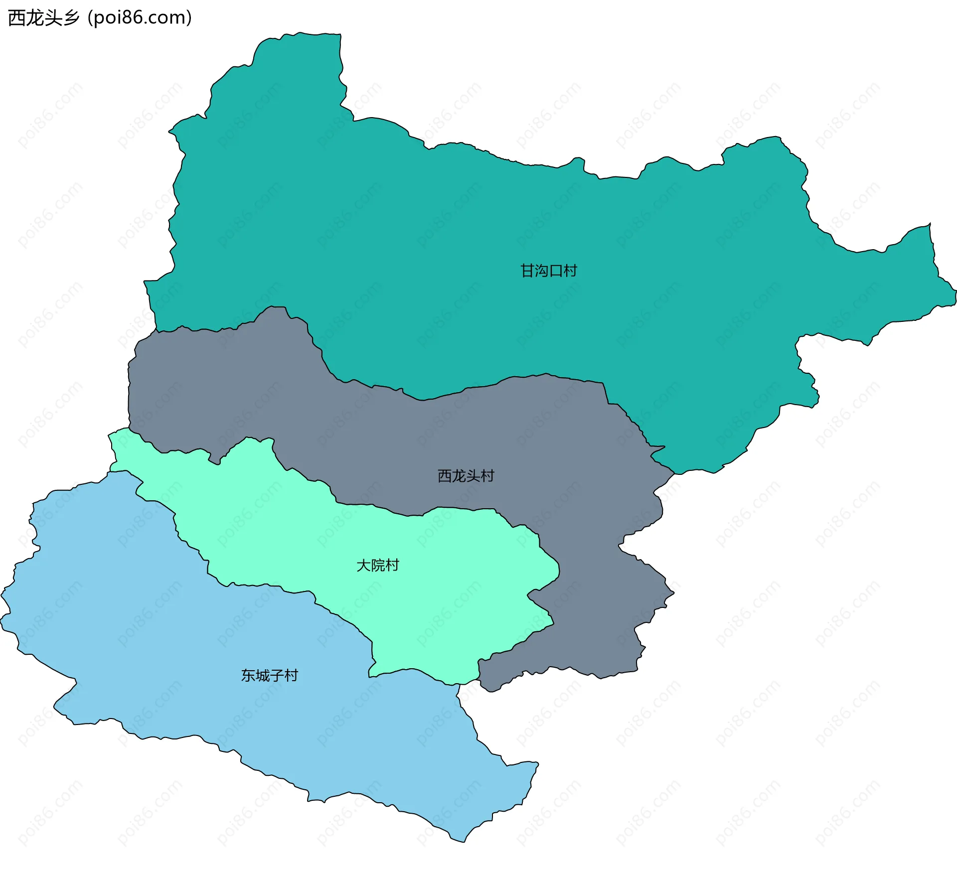 西龙头乡边界地图(五级行政区划)