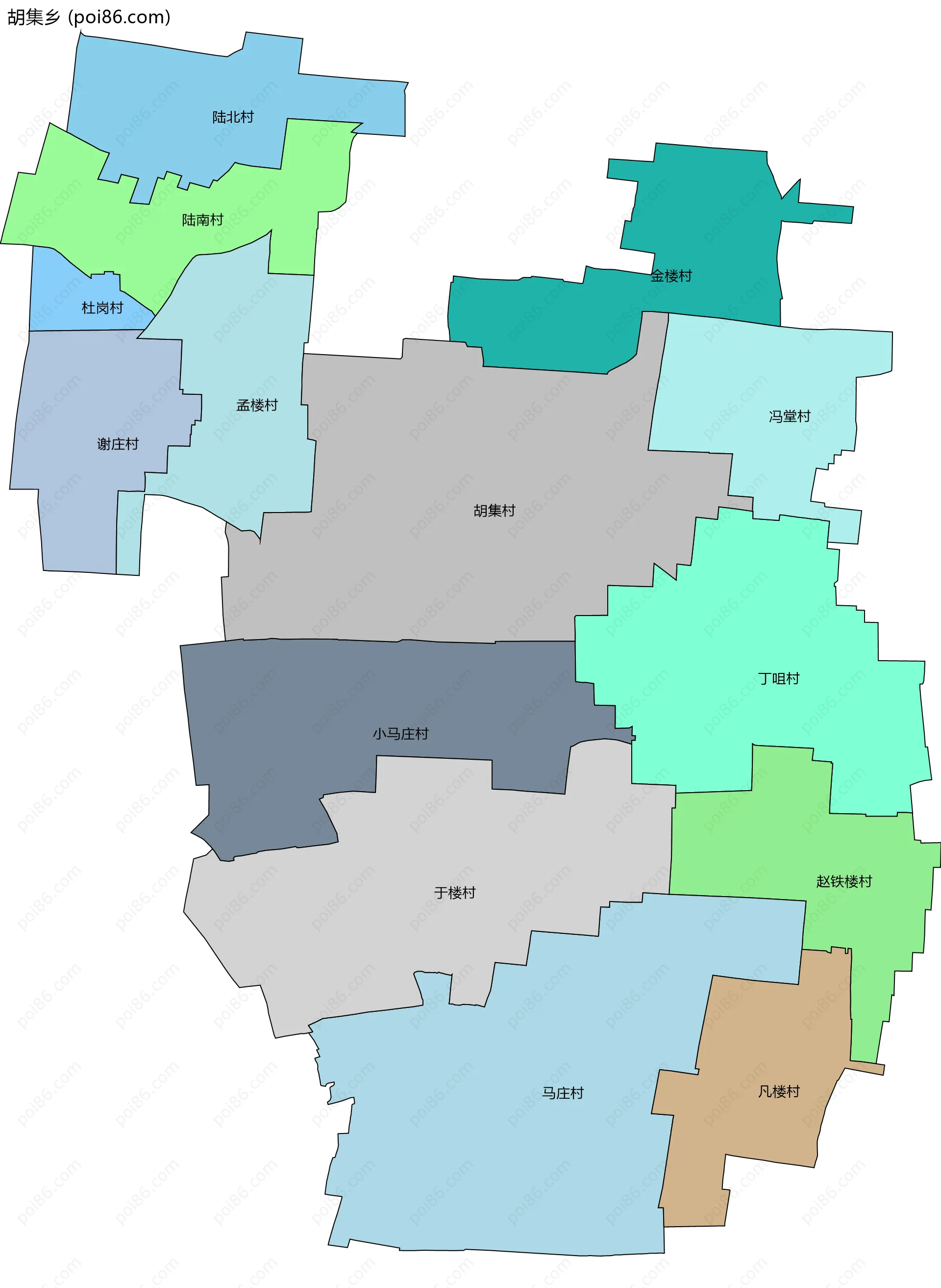 胡集乡边界地图(五级行政区划)