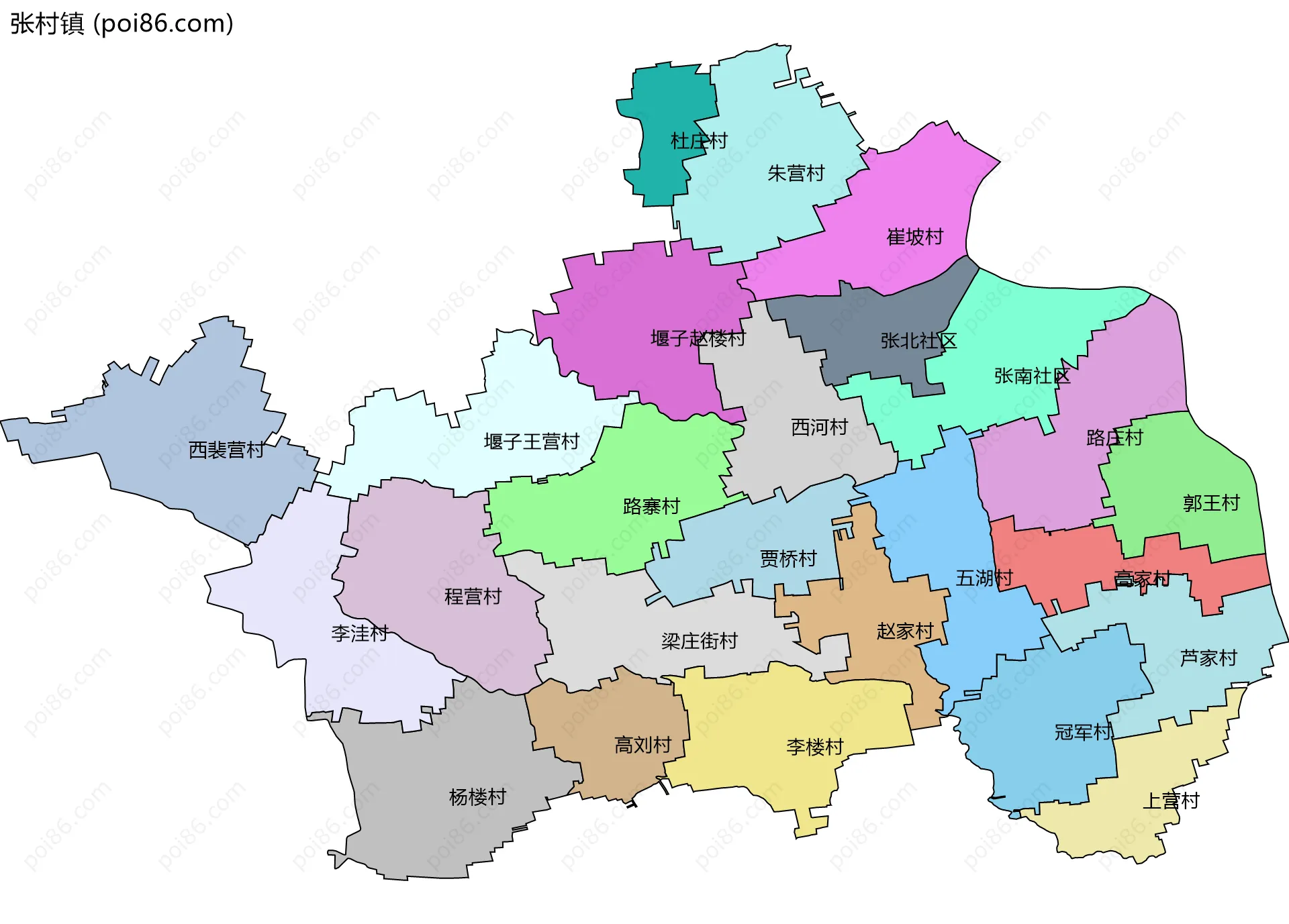 张村镇边界地图(五级行政区划)