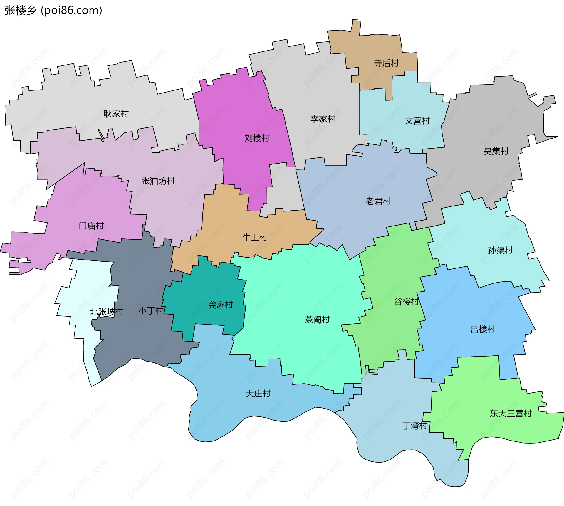 张楼乡边界地图(五级行政区划)