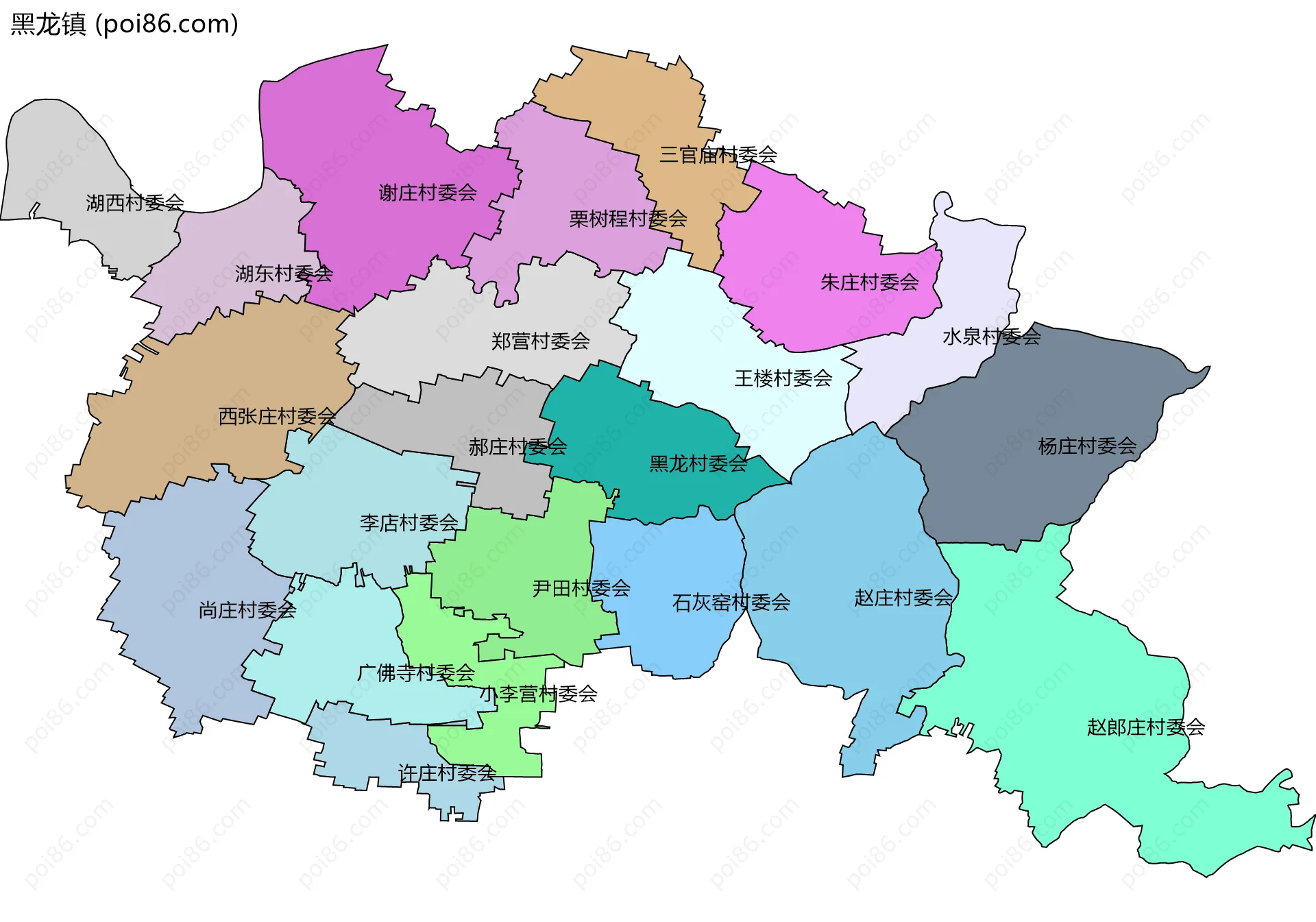 黑龙镇边界地图(五级行政区划)