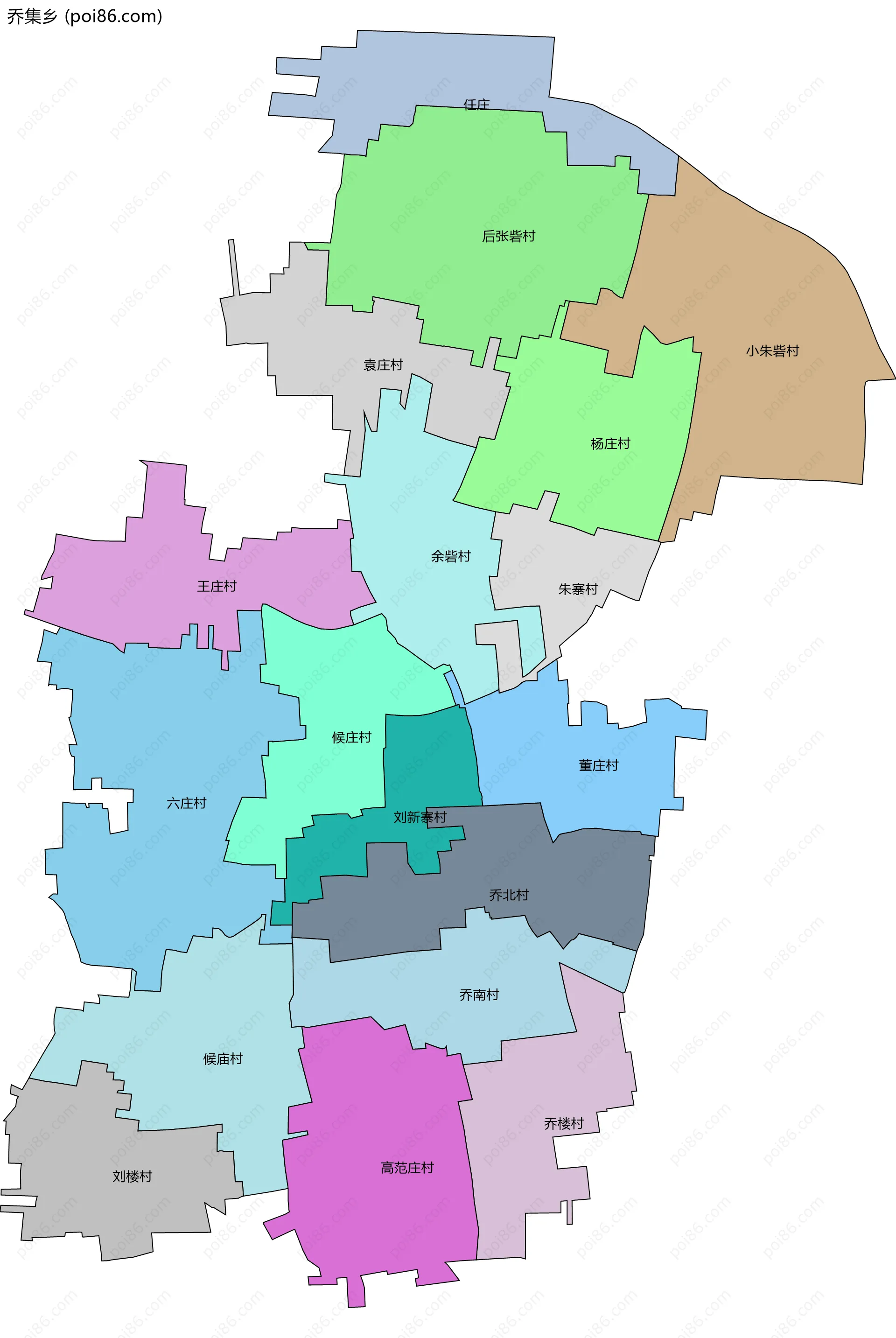 乔集乡边界地图(五级行政区划)