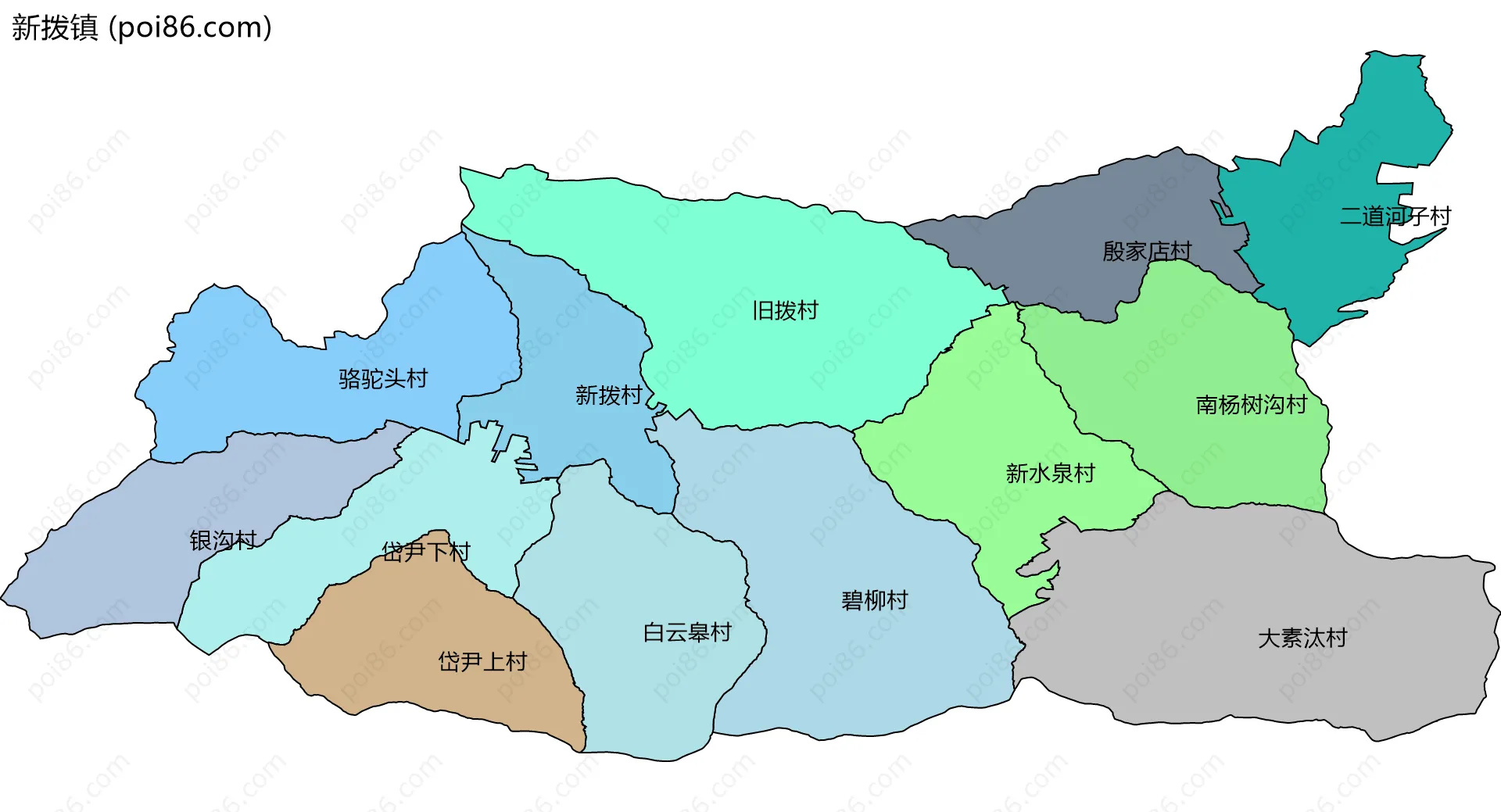 新拨镇边界地图(五级行政区划)