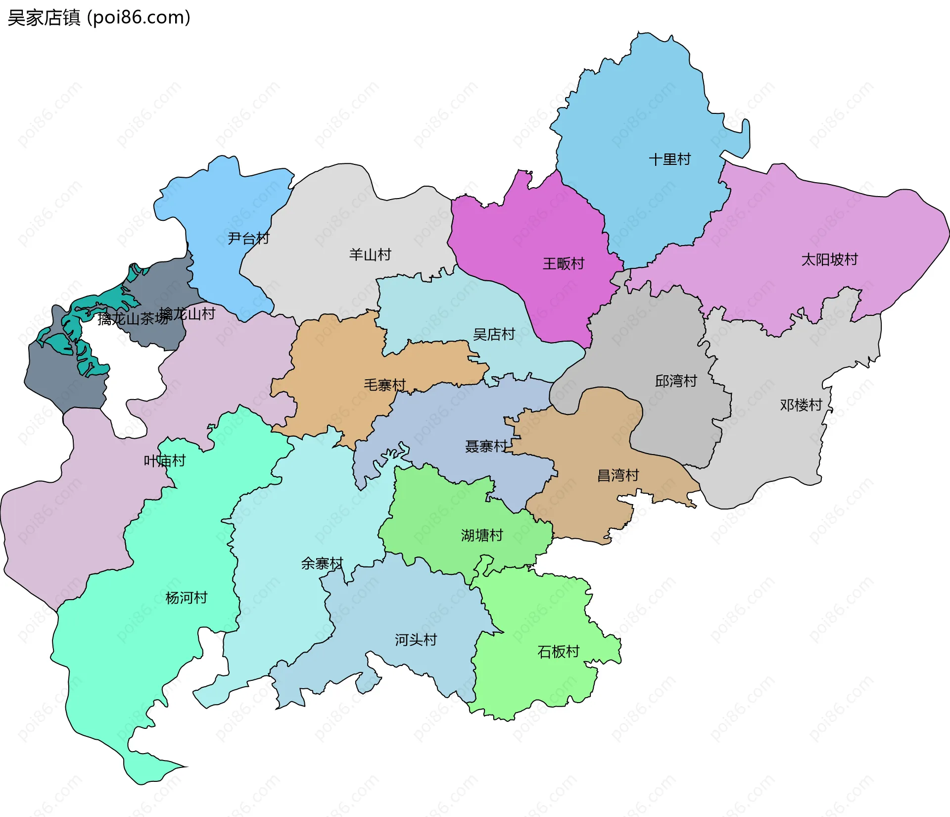 吴家店镇边界地图(五级行政区划)