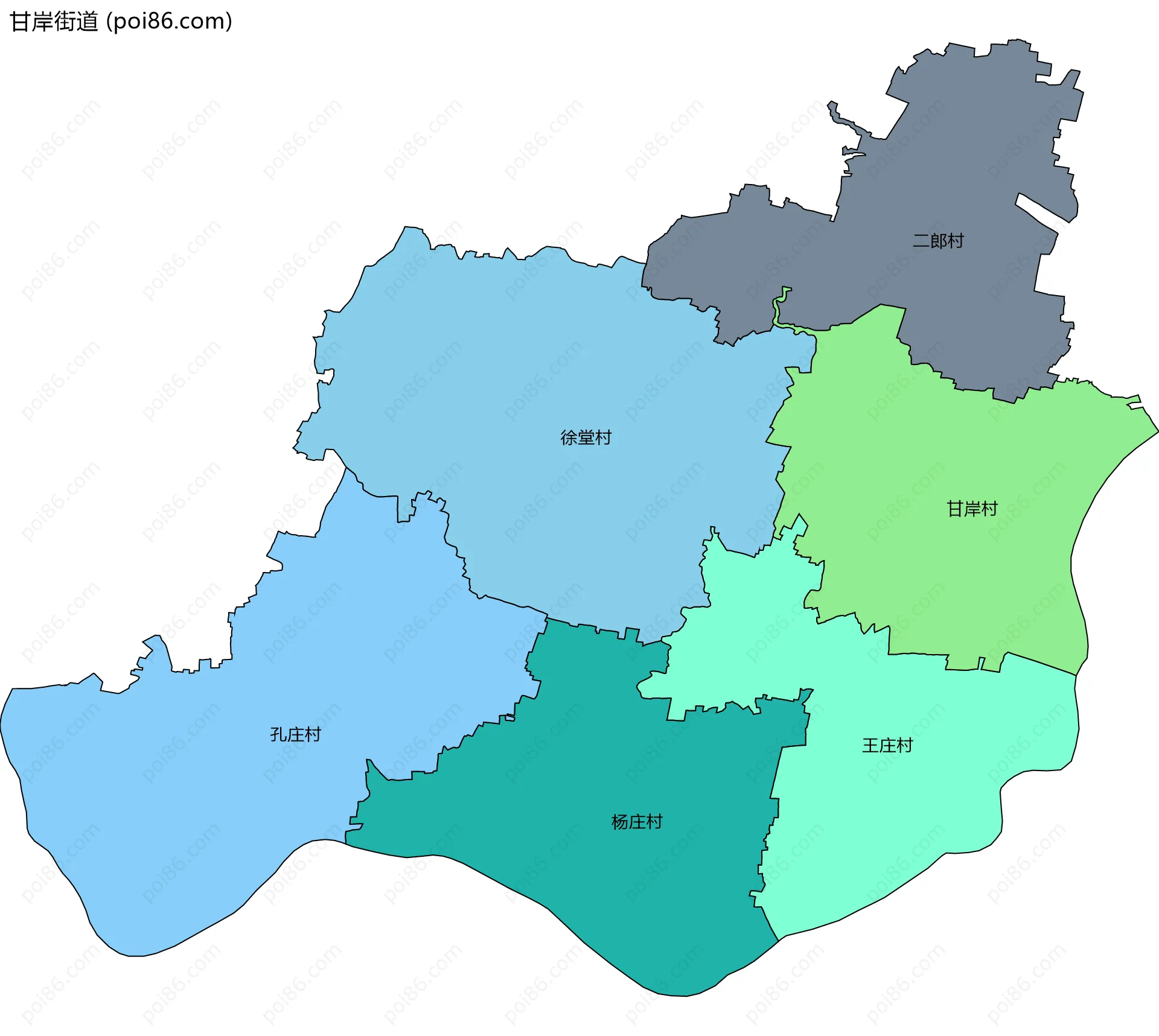 甘岸街道边界地图(五级行政区划)