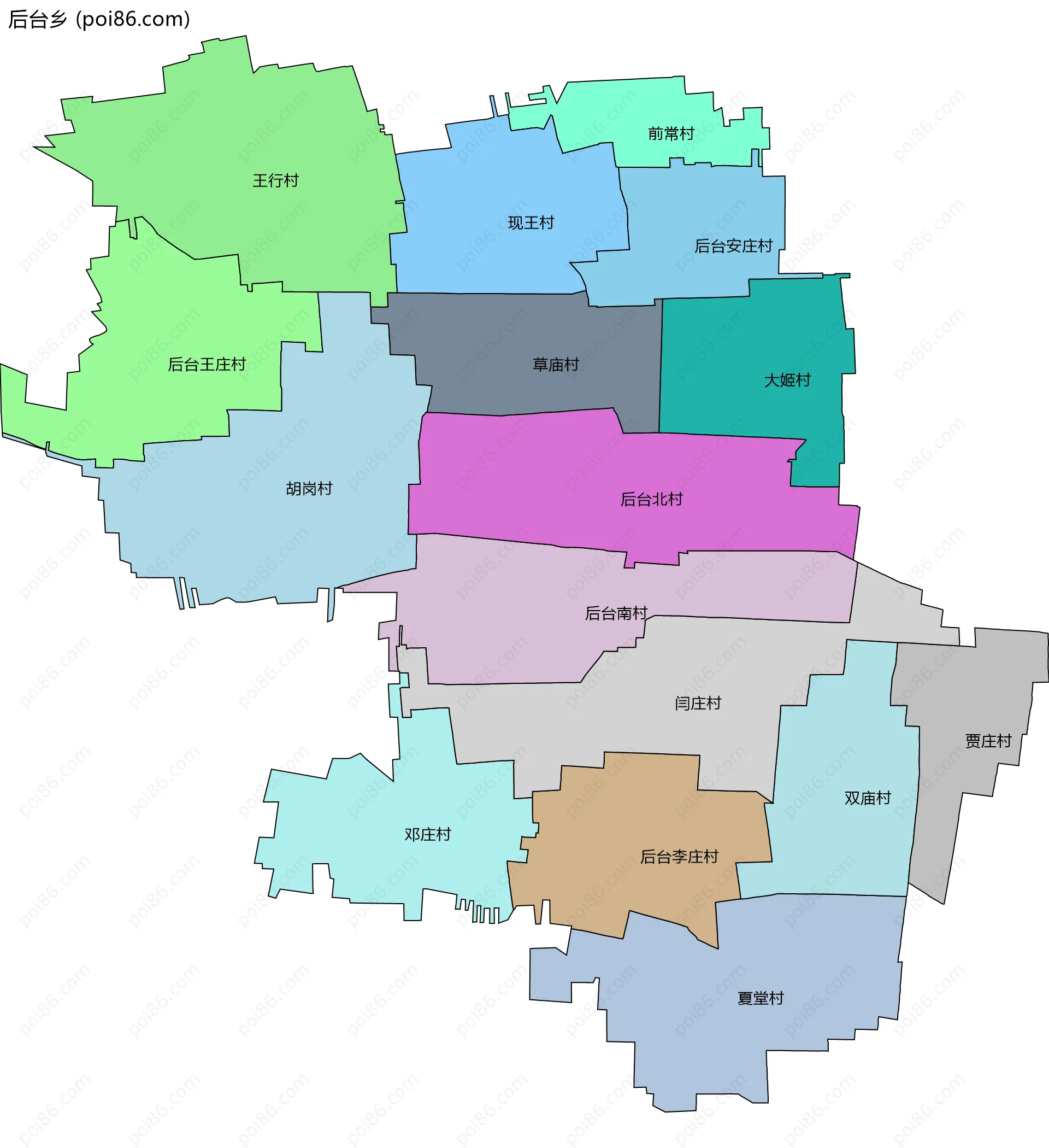 后台乡边界地图(五级行政区划)