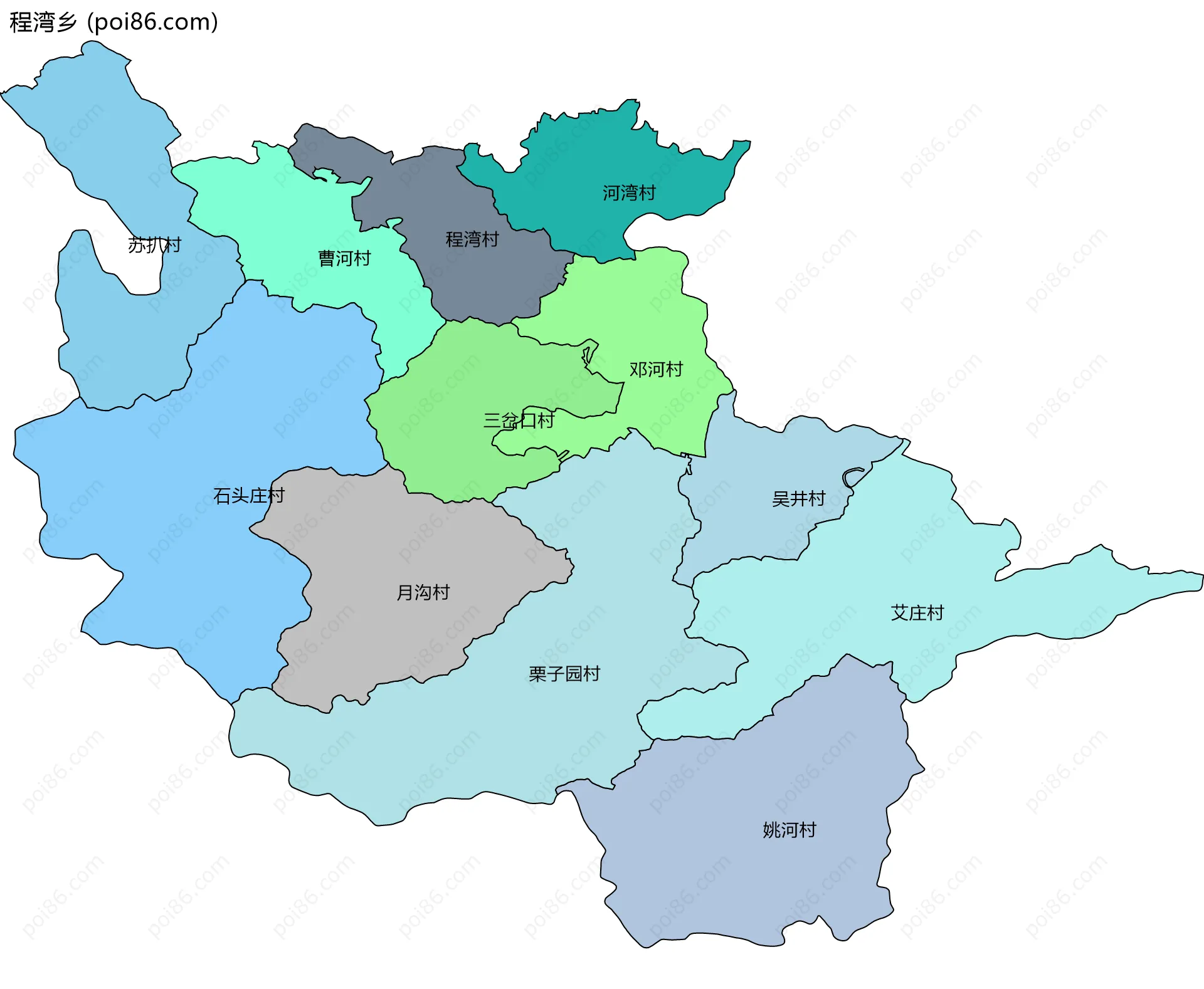 程湾乡边界地图(五级行政区划)