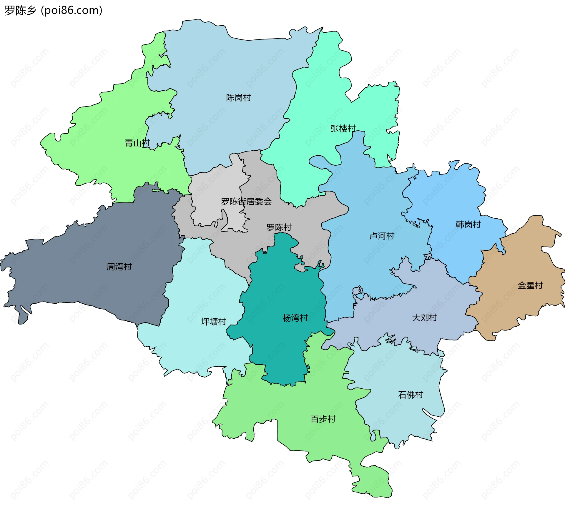罗陈乡边界地图(五级行政区划)