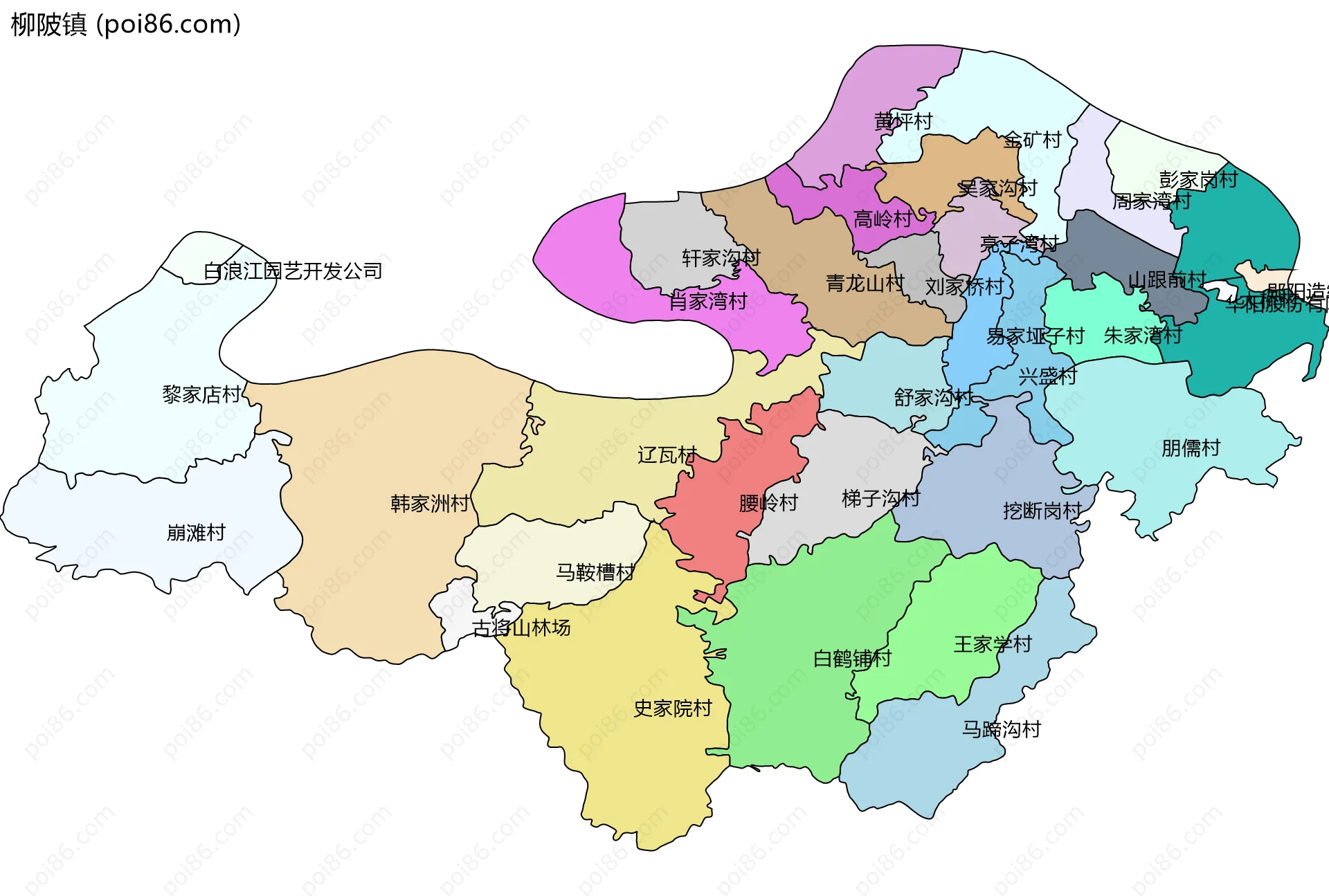 柳陂镇边界地图(五级行政区划)