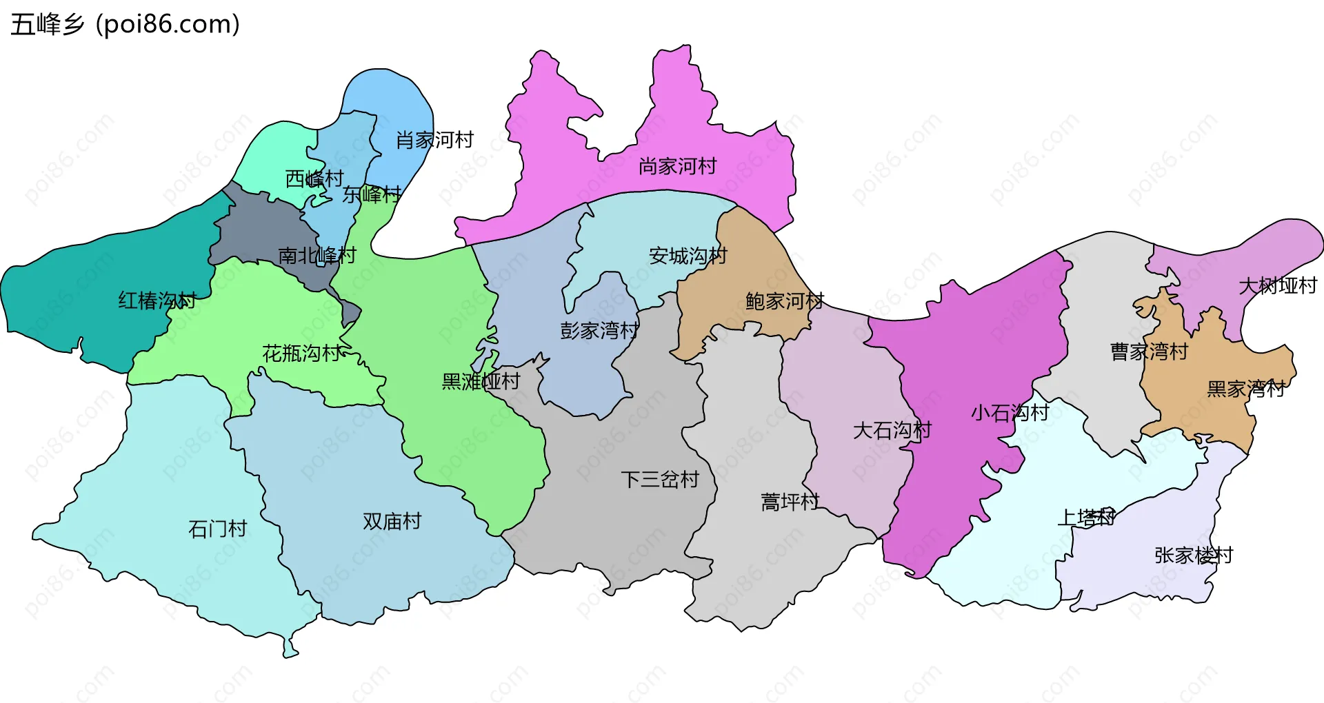 五峰乡边界地图(五级行政区划)