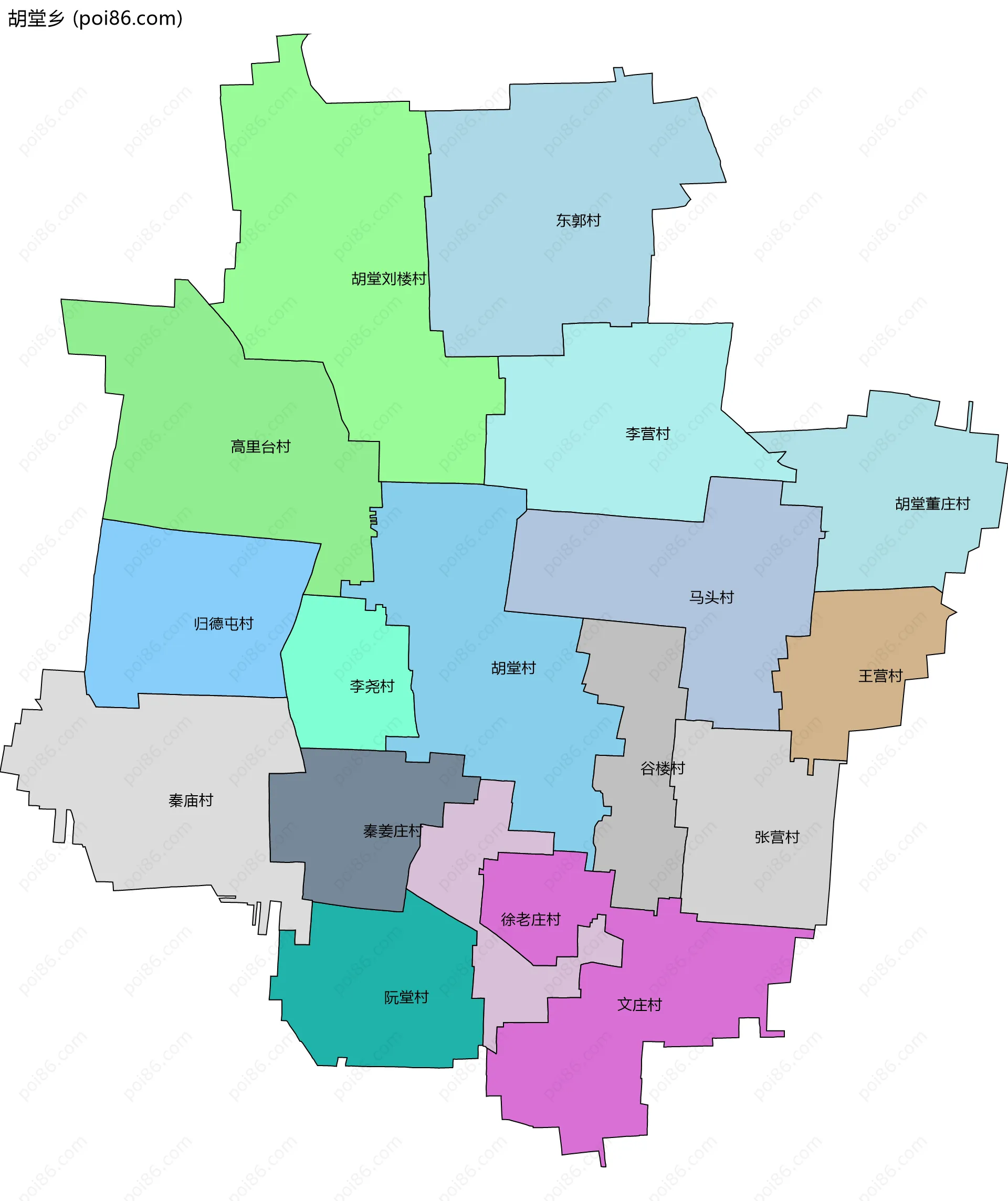 胡堂乡边界地图(五级行政区划)