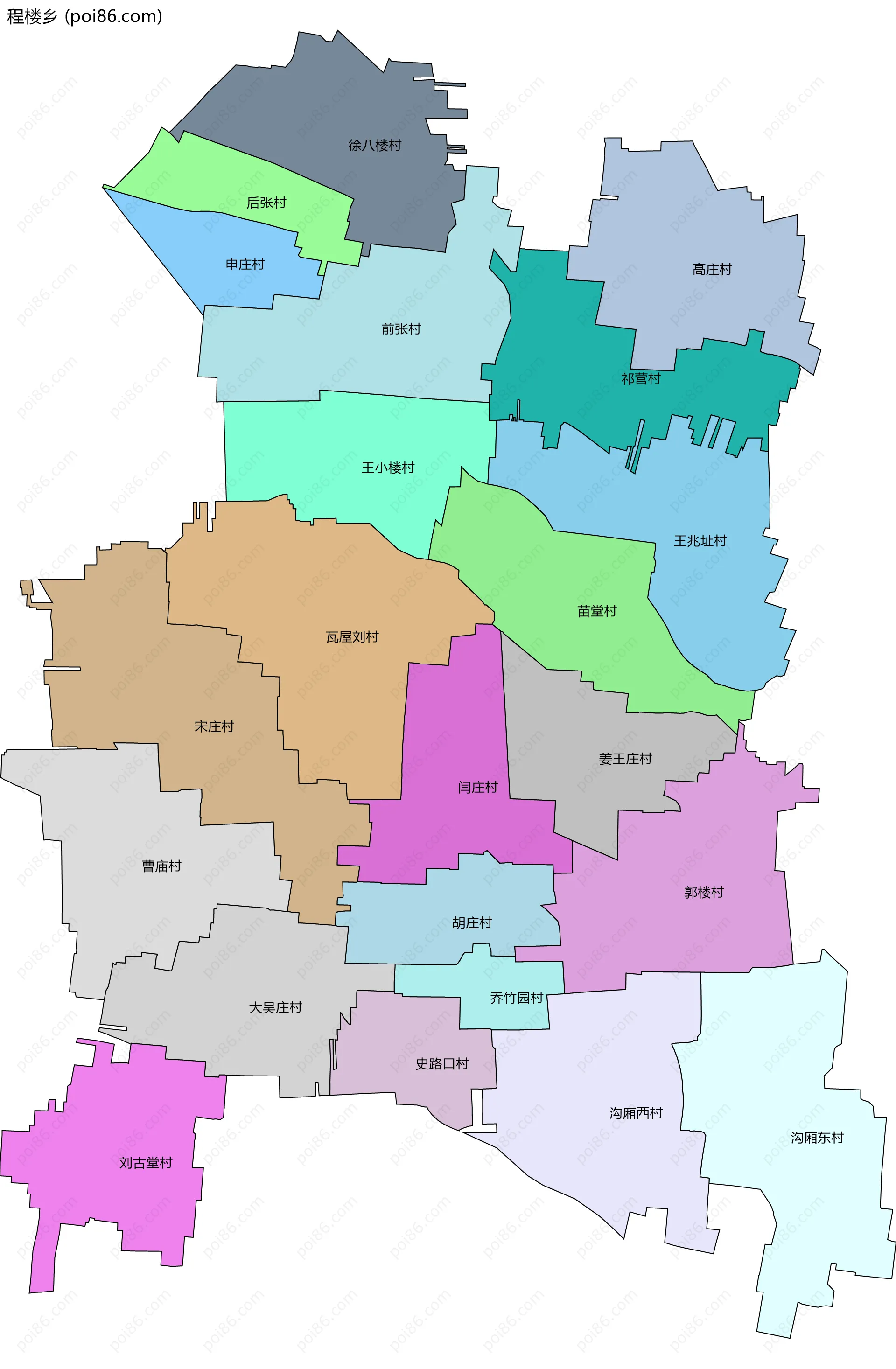 程楼乡边界地图(五级行政区划)
