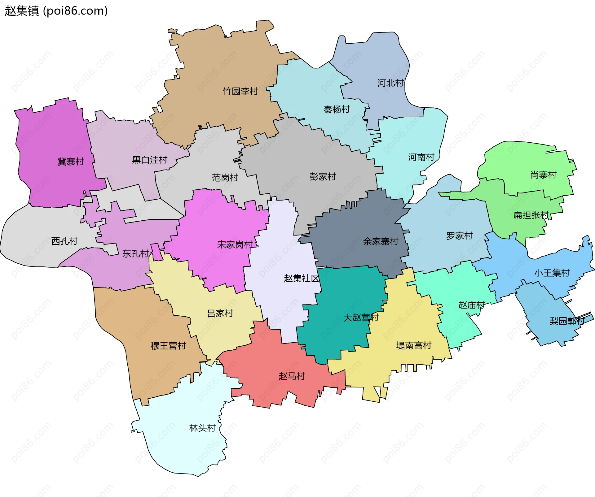 赵集镇边界地图(五级行政区划)