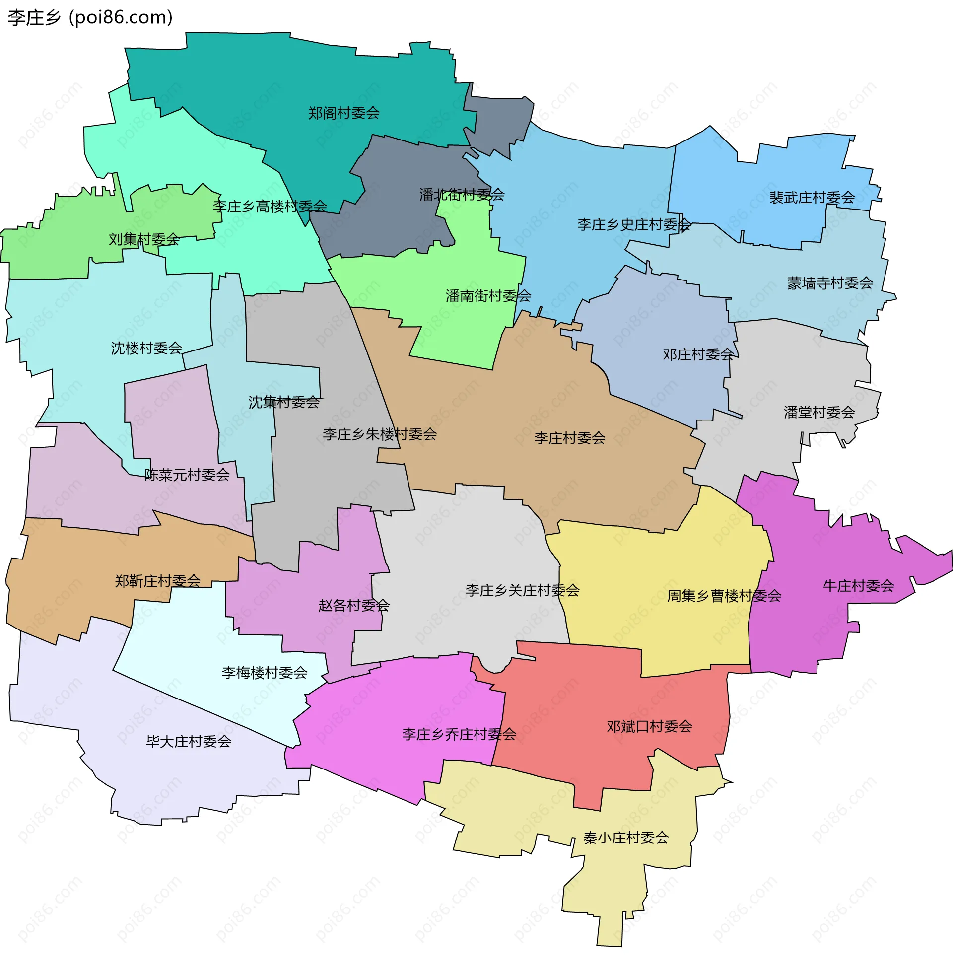 李庄乡边界地图(五级行政区划)