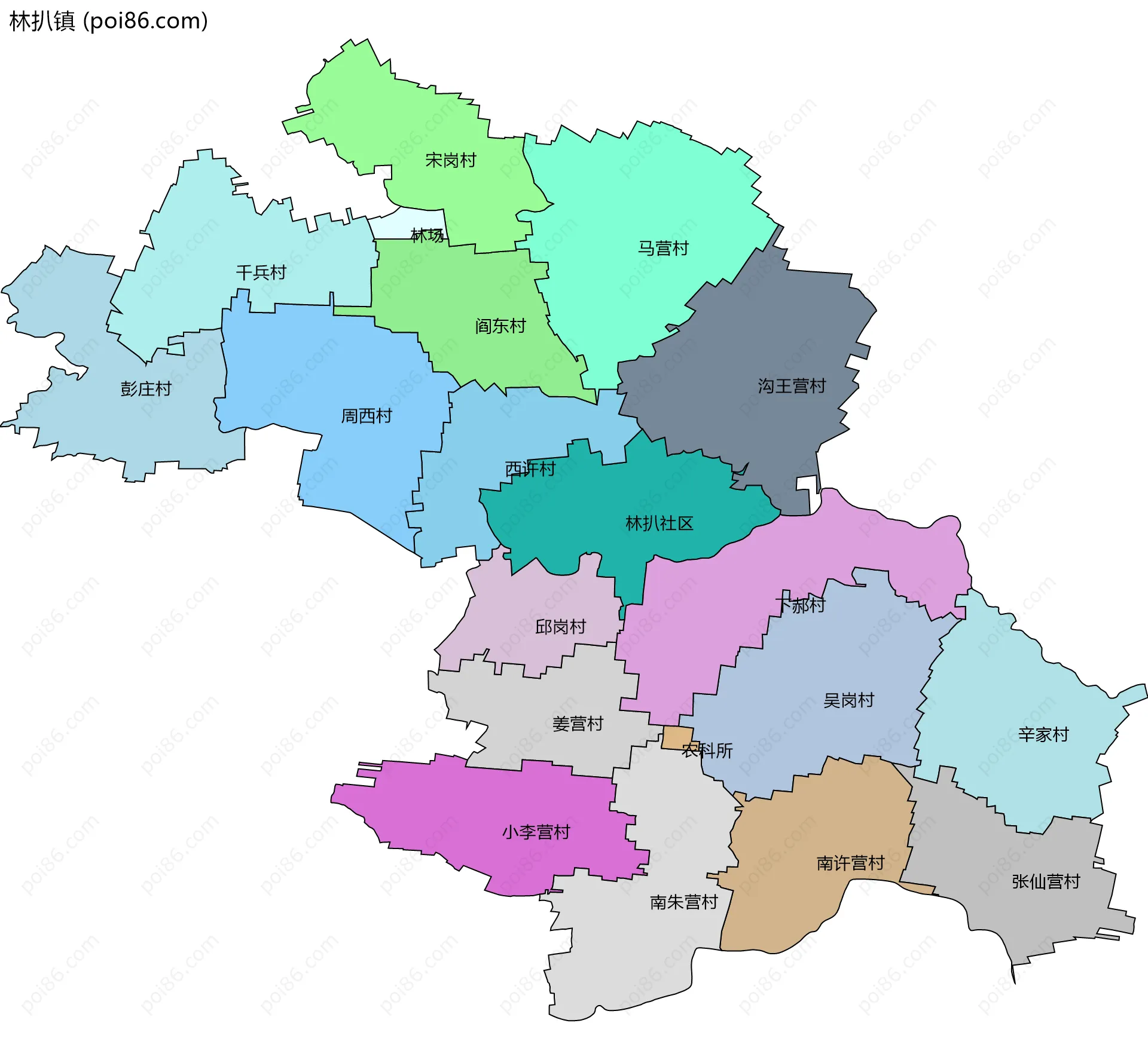 林扒镇边界地图(五级行政区划)