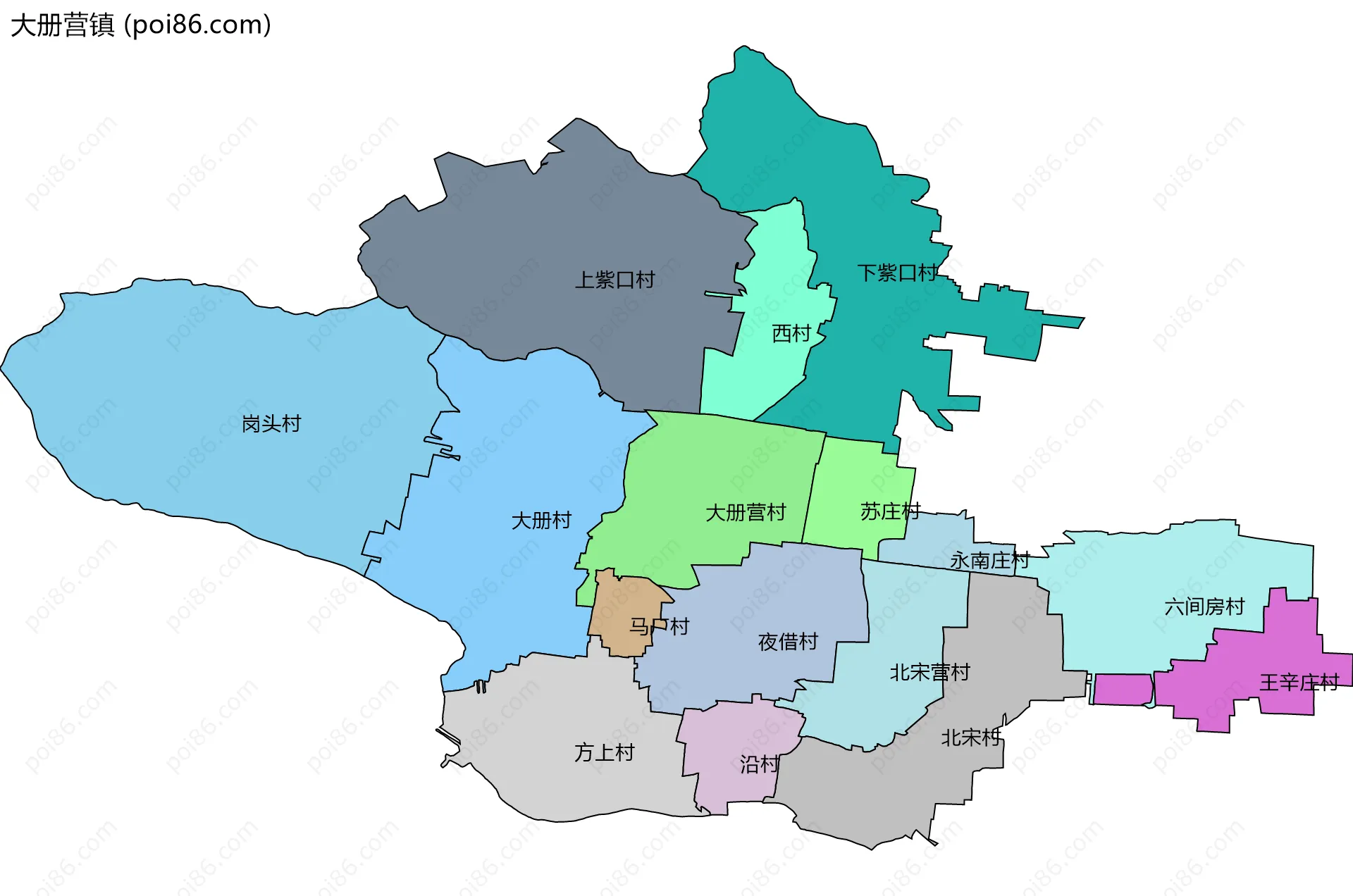 大册营镇边界地图(五级行政区划)