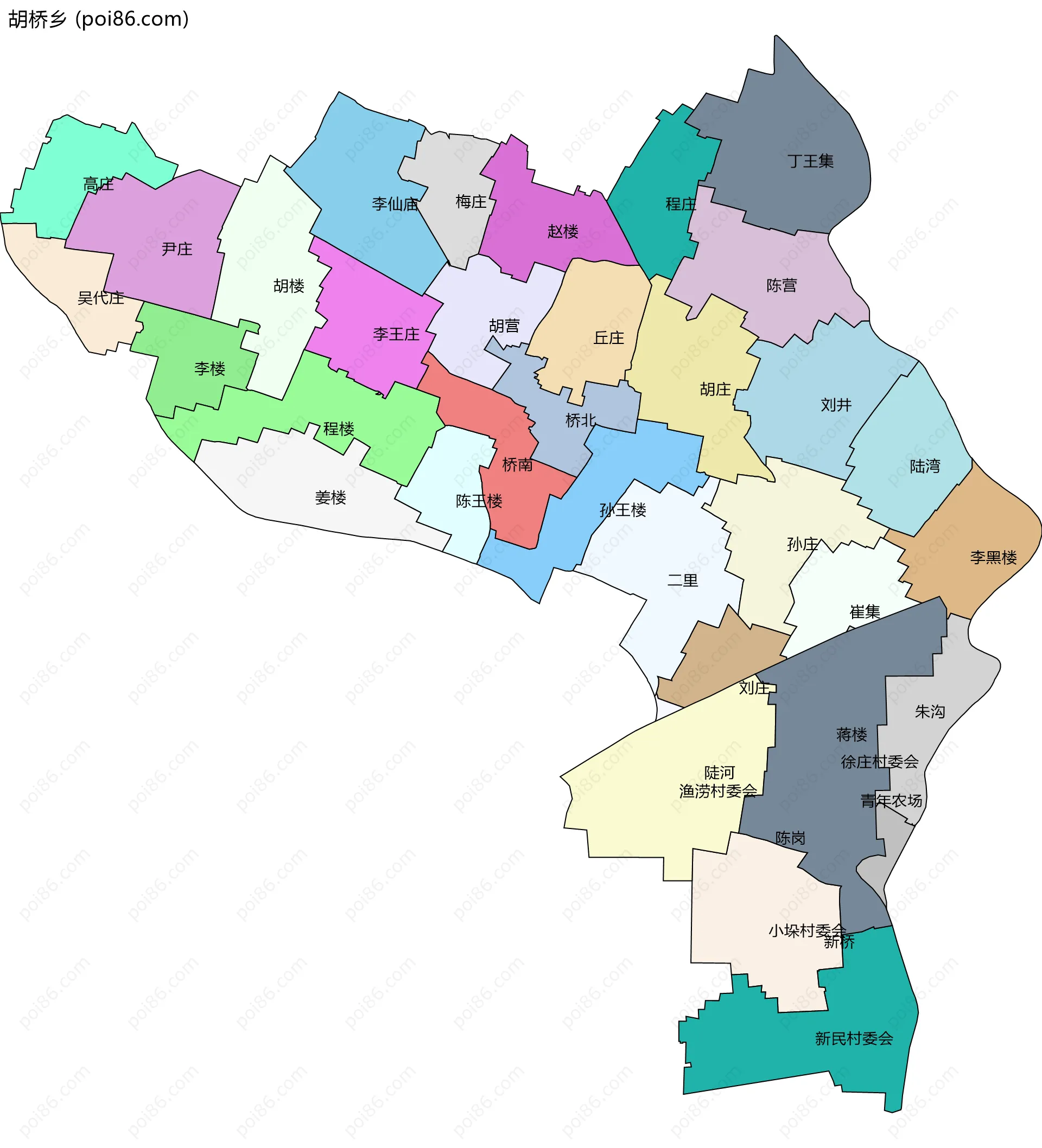 胡桥乡边界地图(五级行政区划)