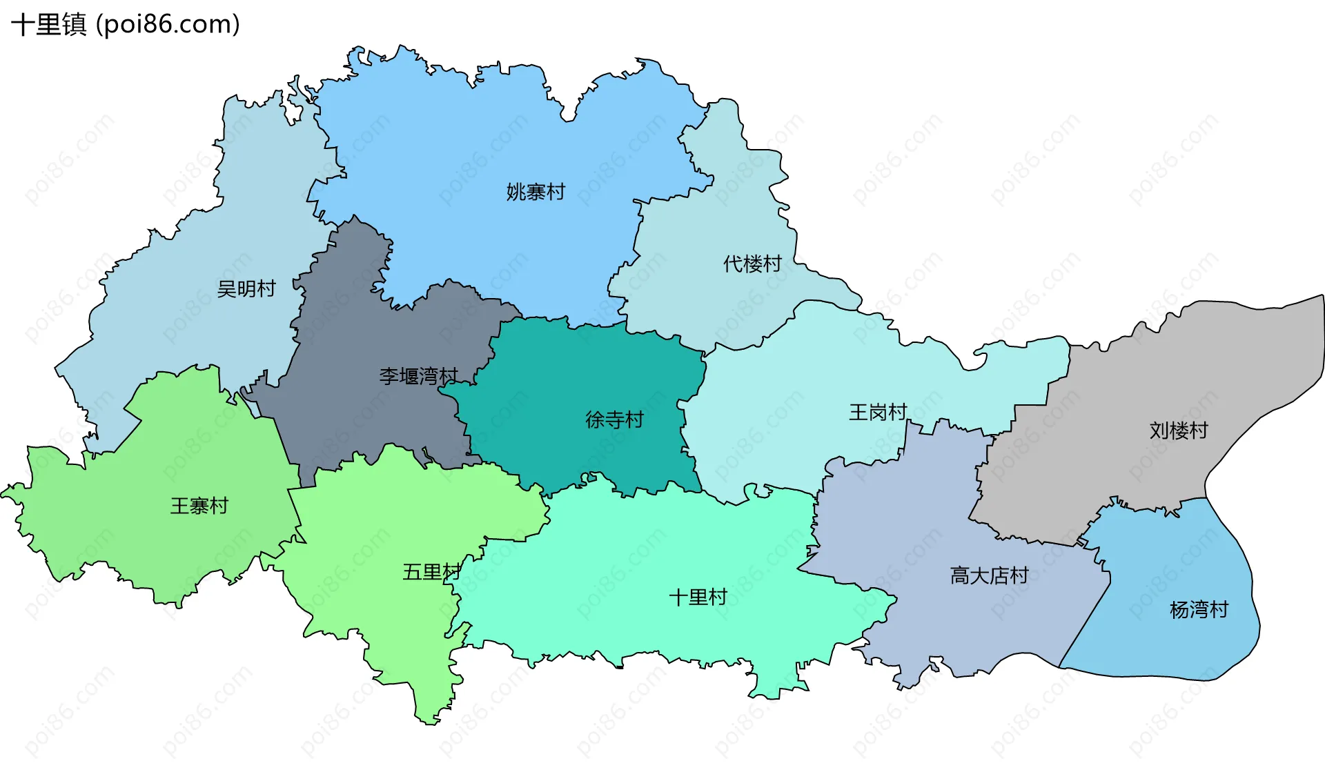 十里镇边界地图(五级行政区划)