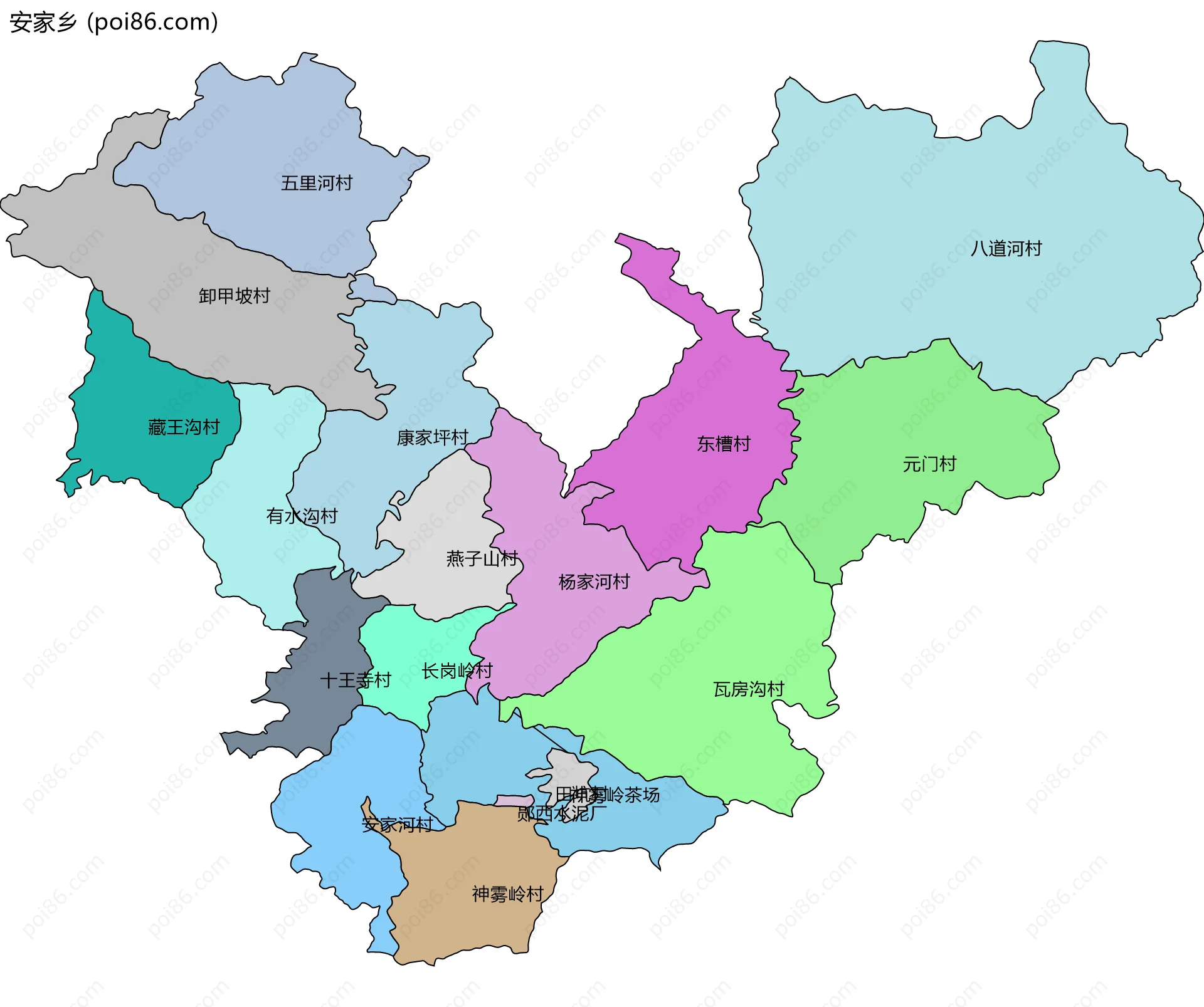 安家乡边界地图(五级行政区划)