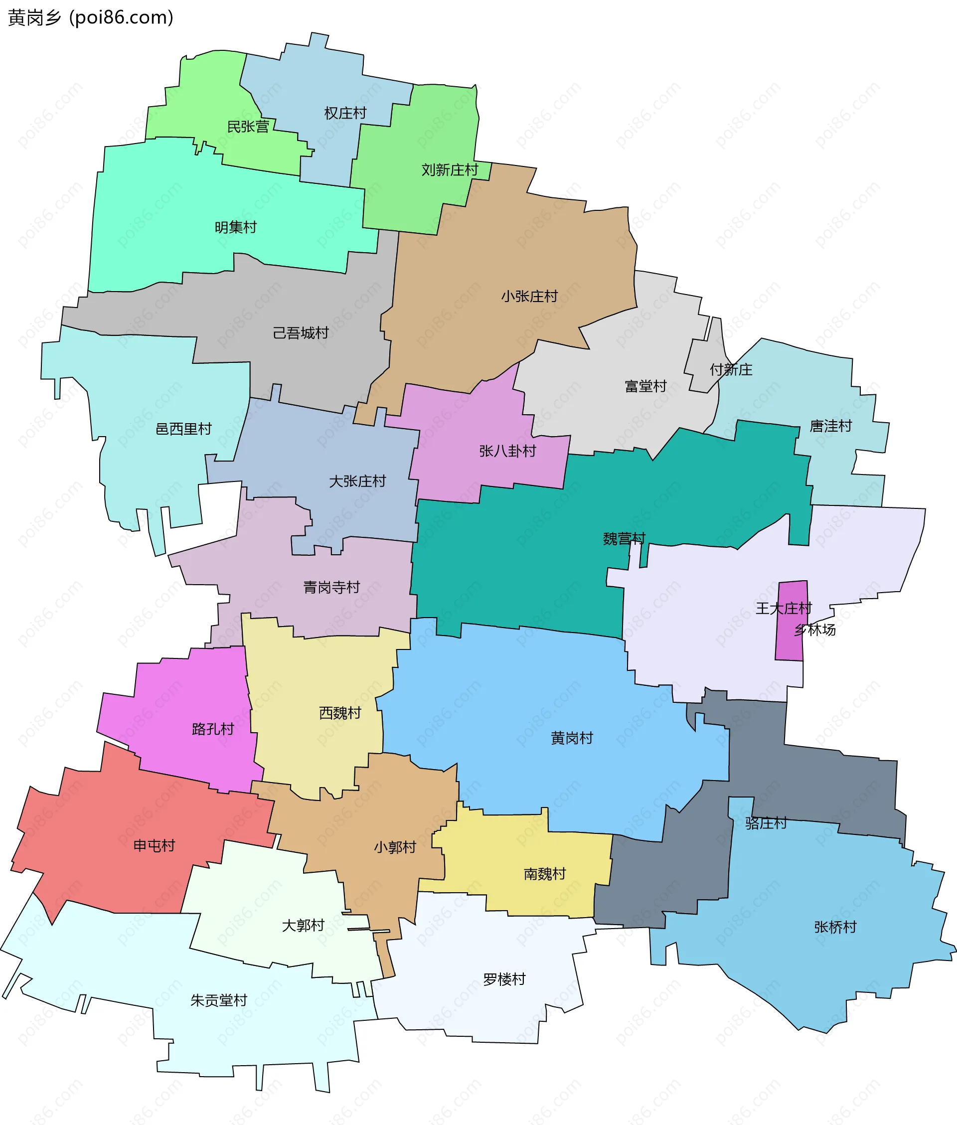 黄岗乡边界地图(五级行政区划)