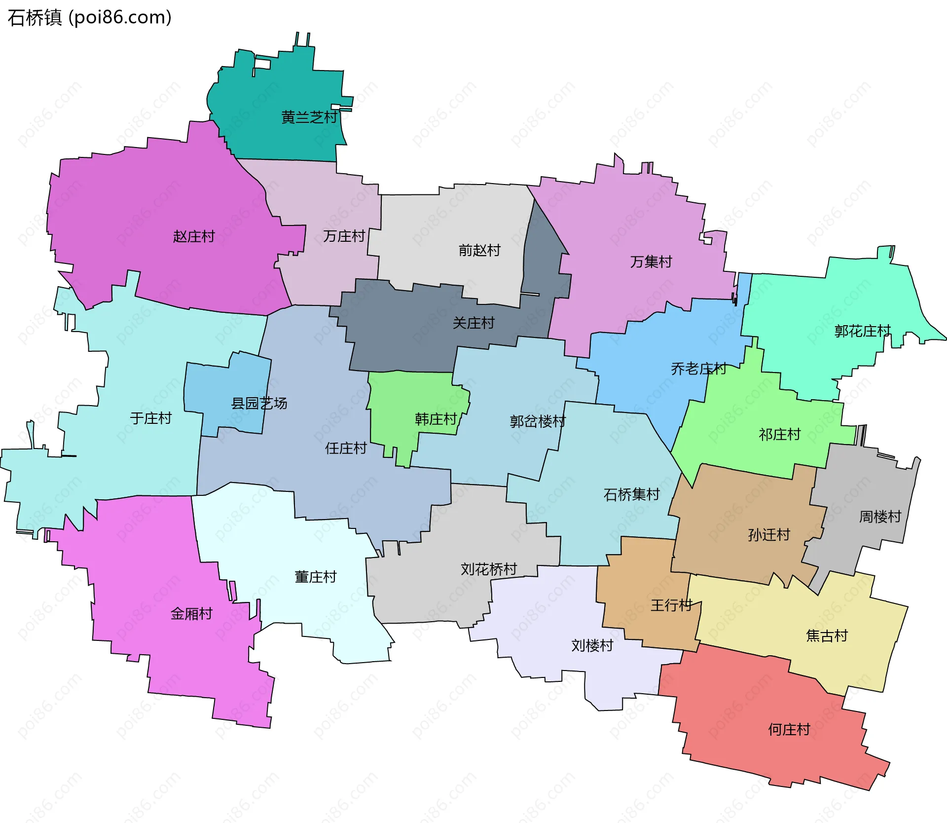 石桥镇边界地图(五级行政区划)