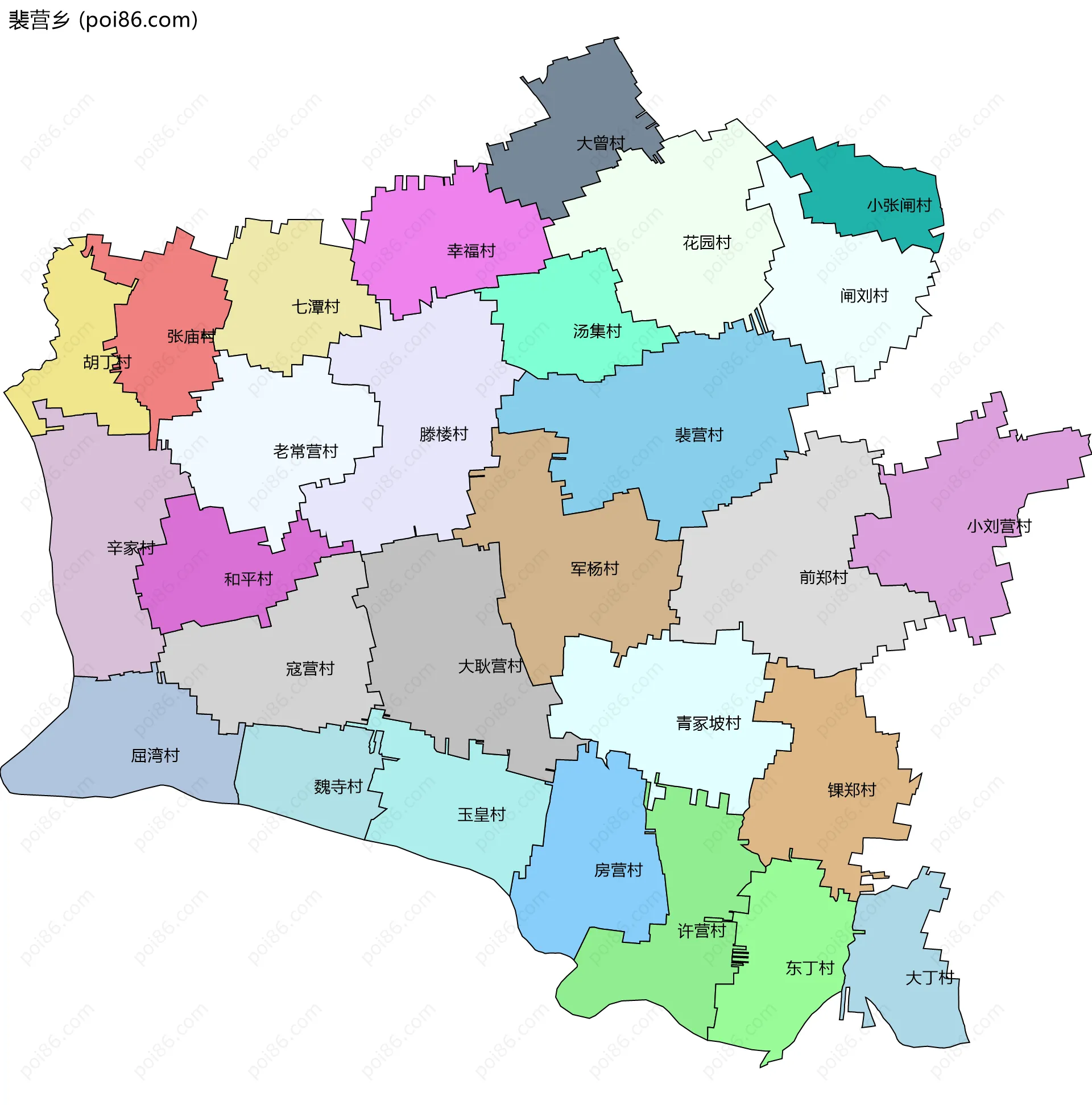 裴营乡边界地图(五级行政区划)