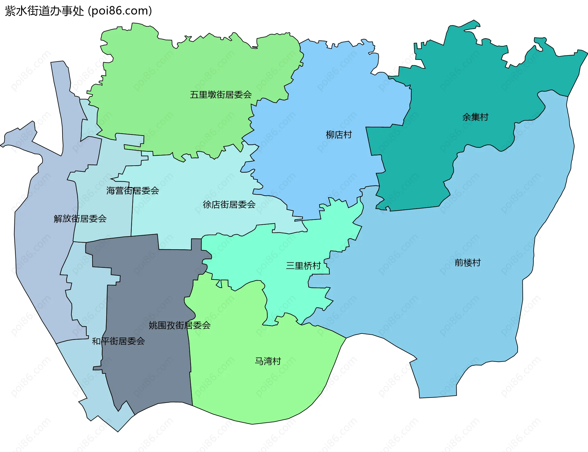 紫水街道办事处边界地图(五级行政区划)