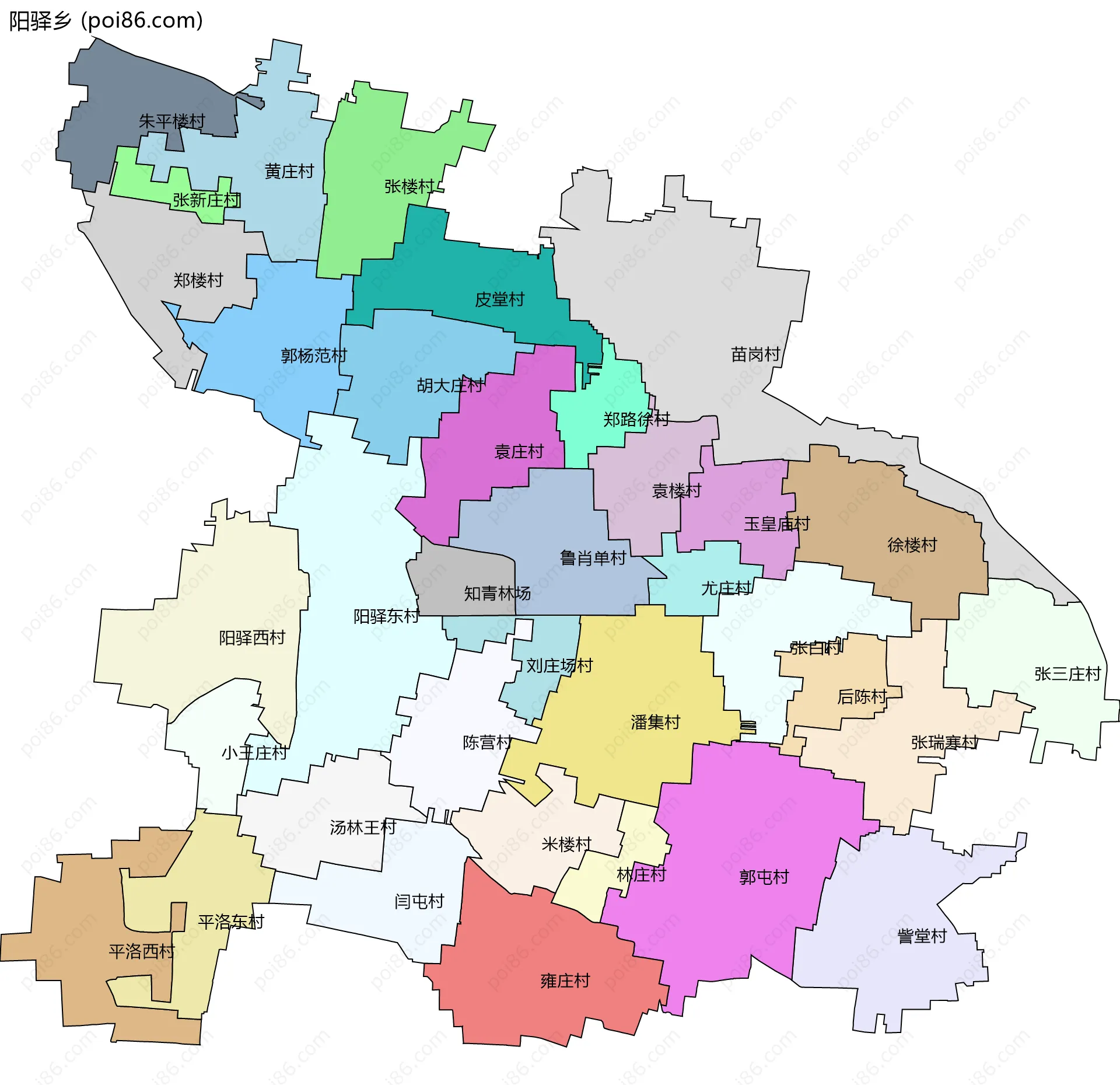 阳驿乡边界地图(五级行政区划)