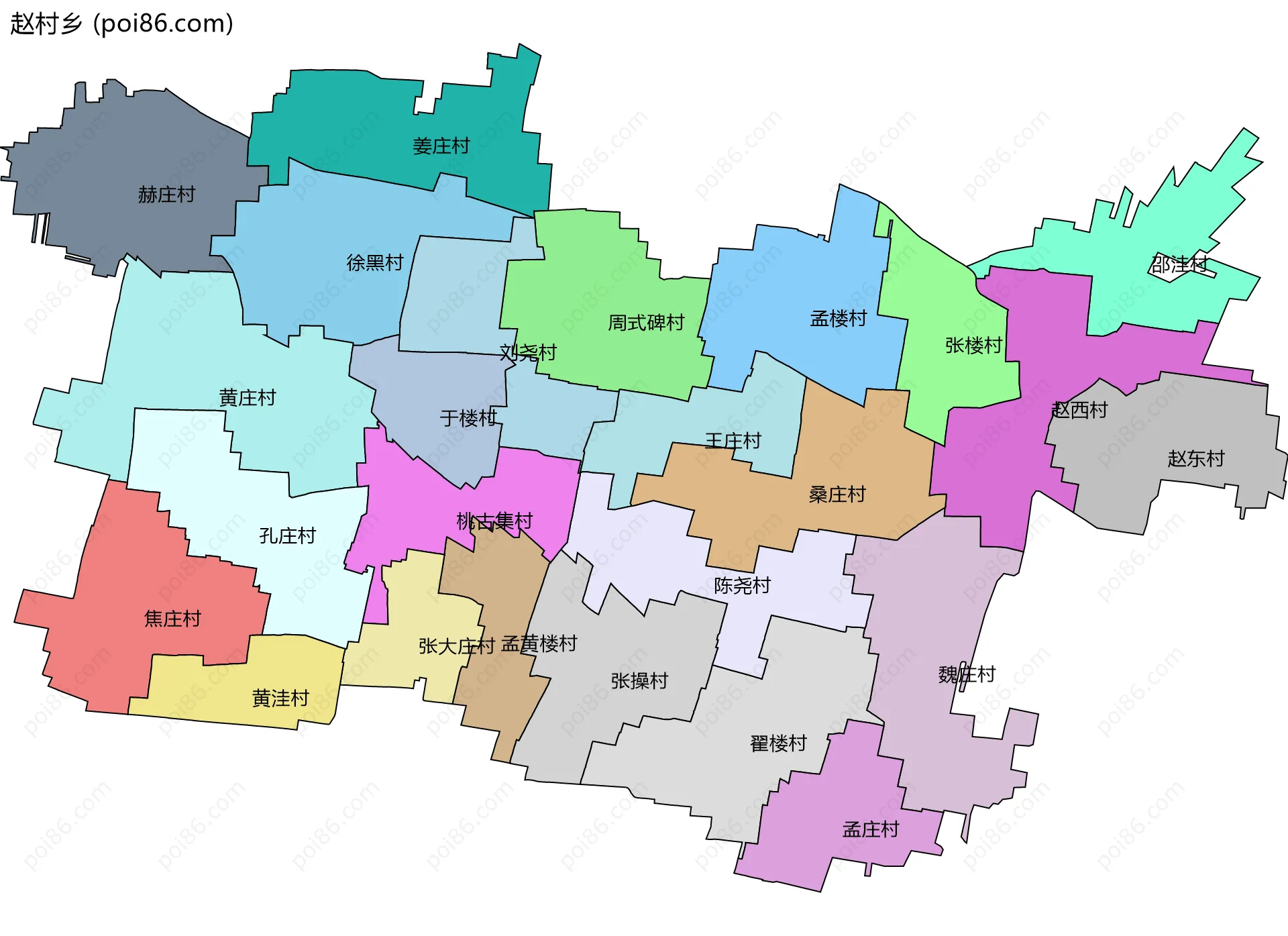 赵村乡边界地图(五级行政区划)