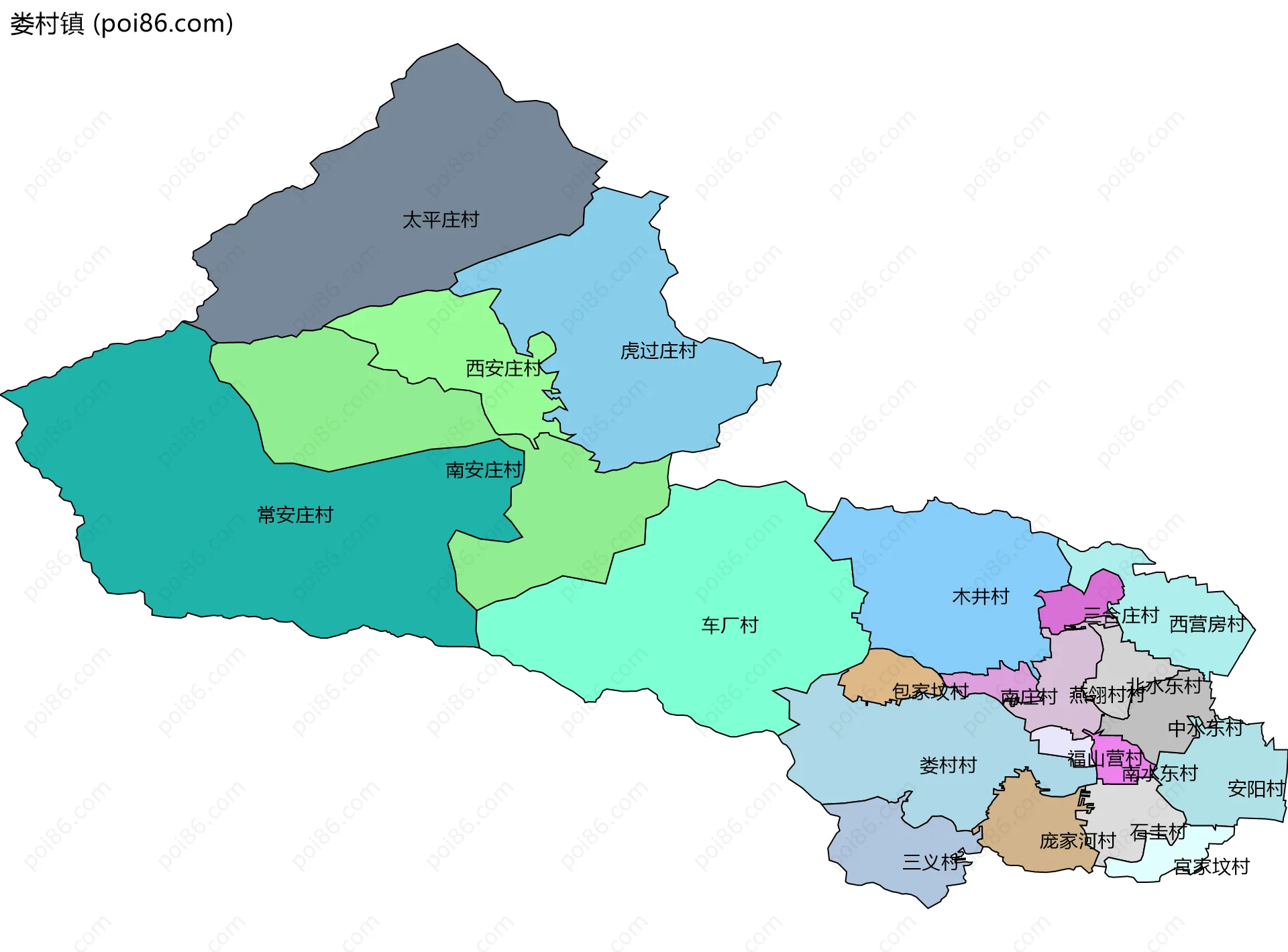 娄村镇边界地图(五级行政区划)