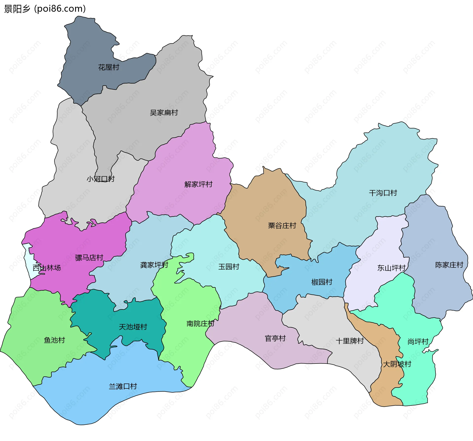 景阳乡边界地图(五级行政区划)