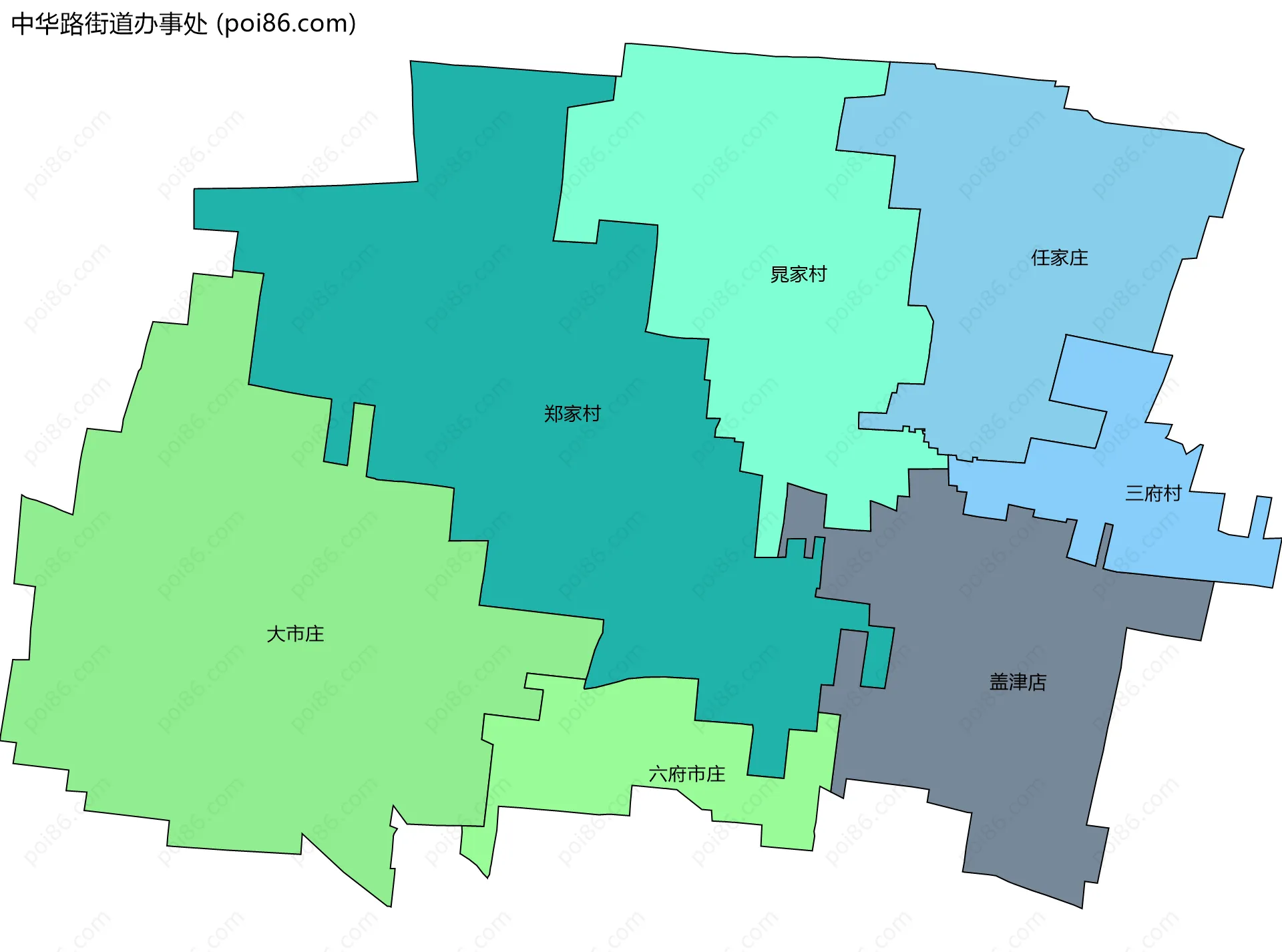 中华路街道办事处边界地图(五级行政区划)