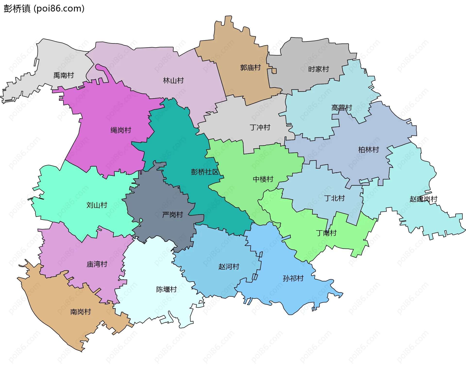 彭桥镇边界地图(五级行政区划)