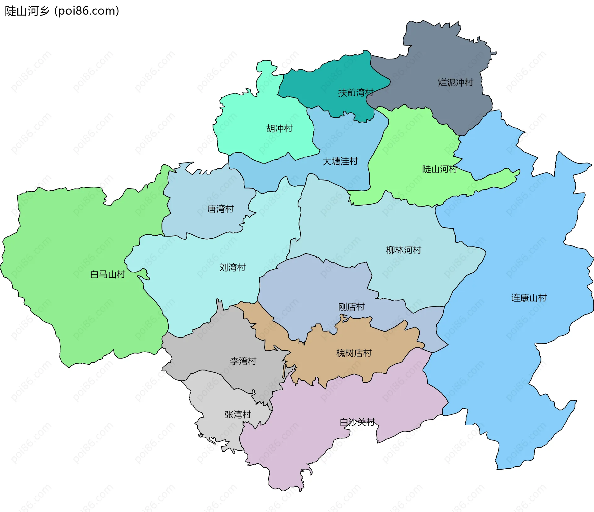 陡山河乡边界地图(五级行政区划)