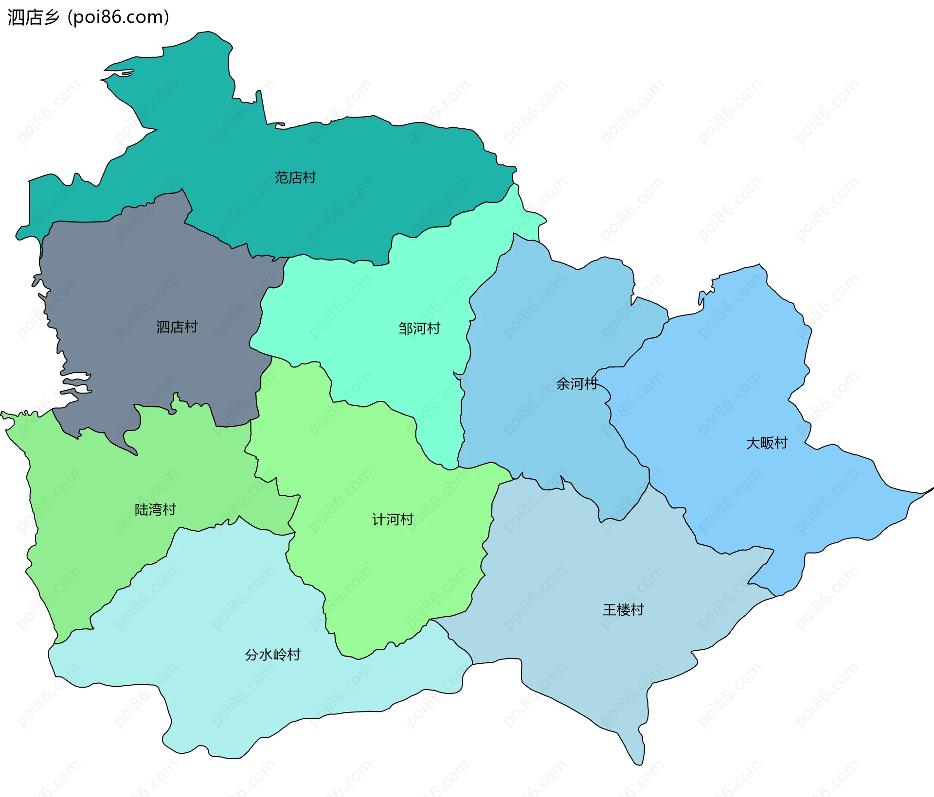 泗店乡边界地图(五级行政区划)