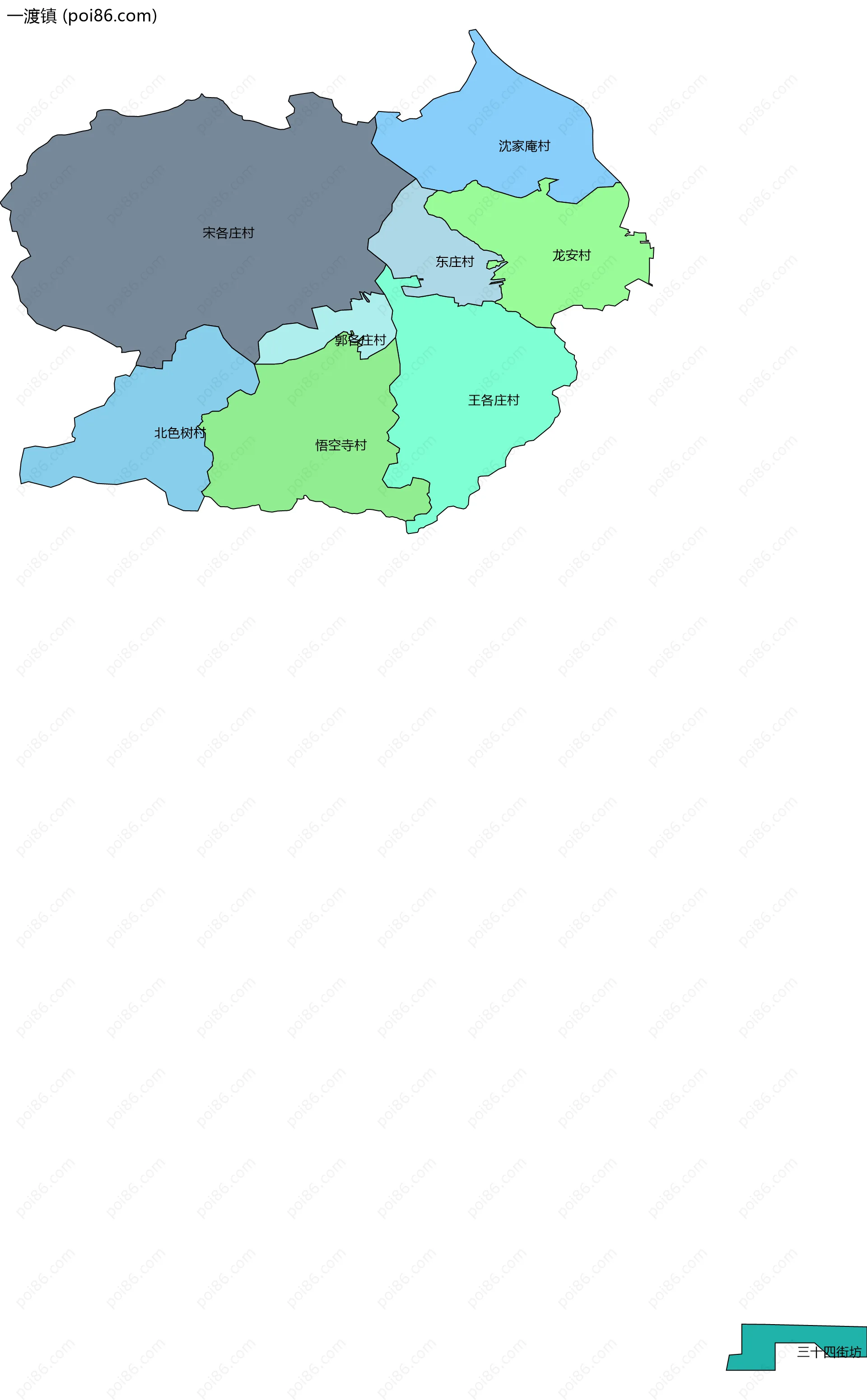 一渡镇边界地图(五级行政区划)