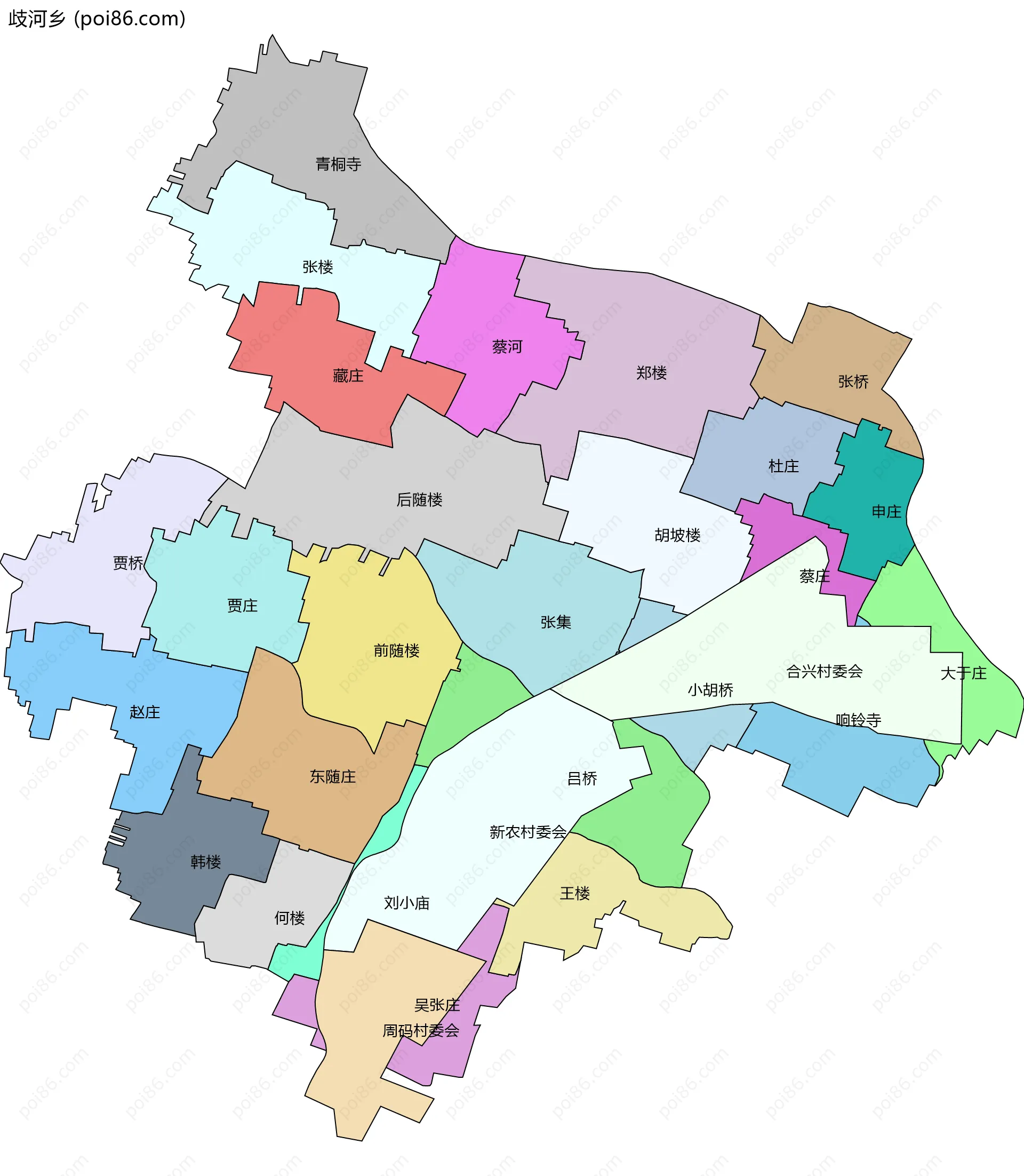 歧河乡边界地图(五级行政区划)