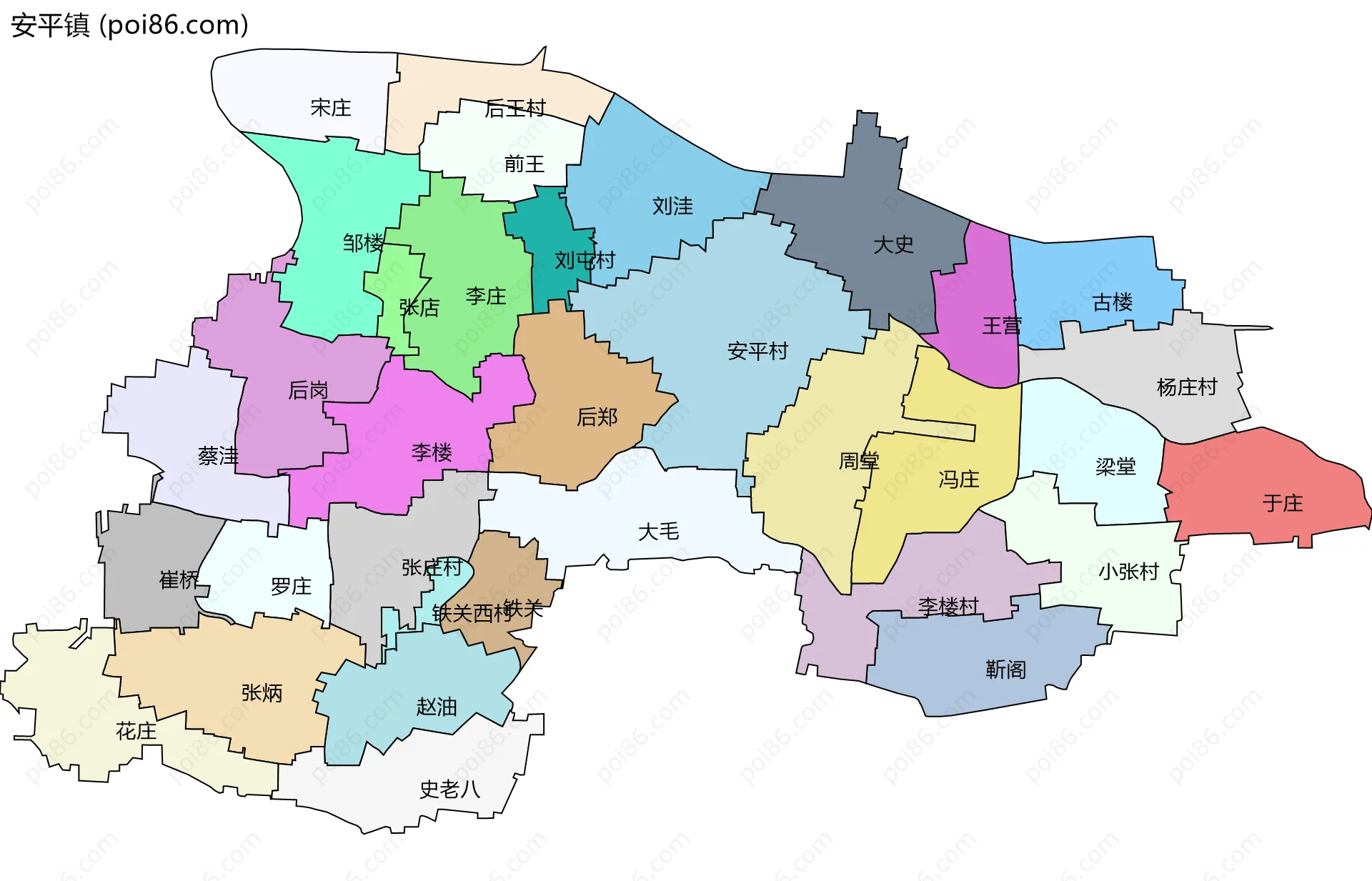 安平镇边界地图(五级行政区划)