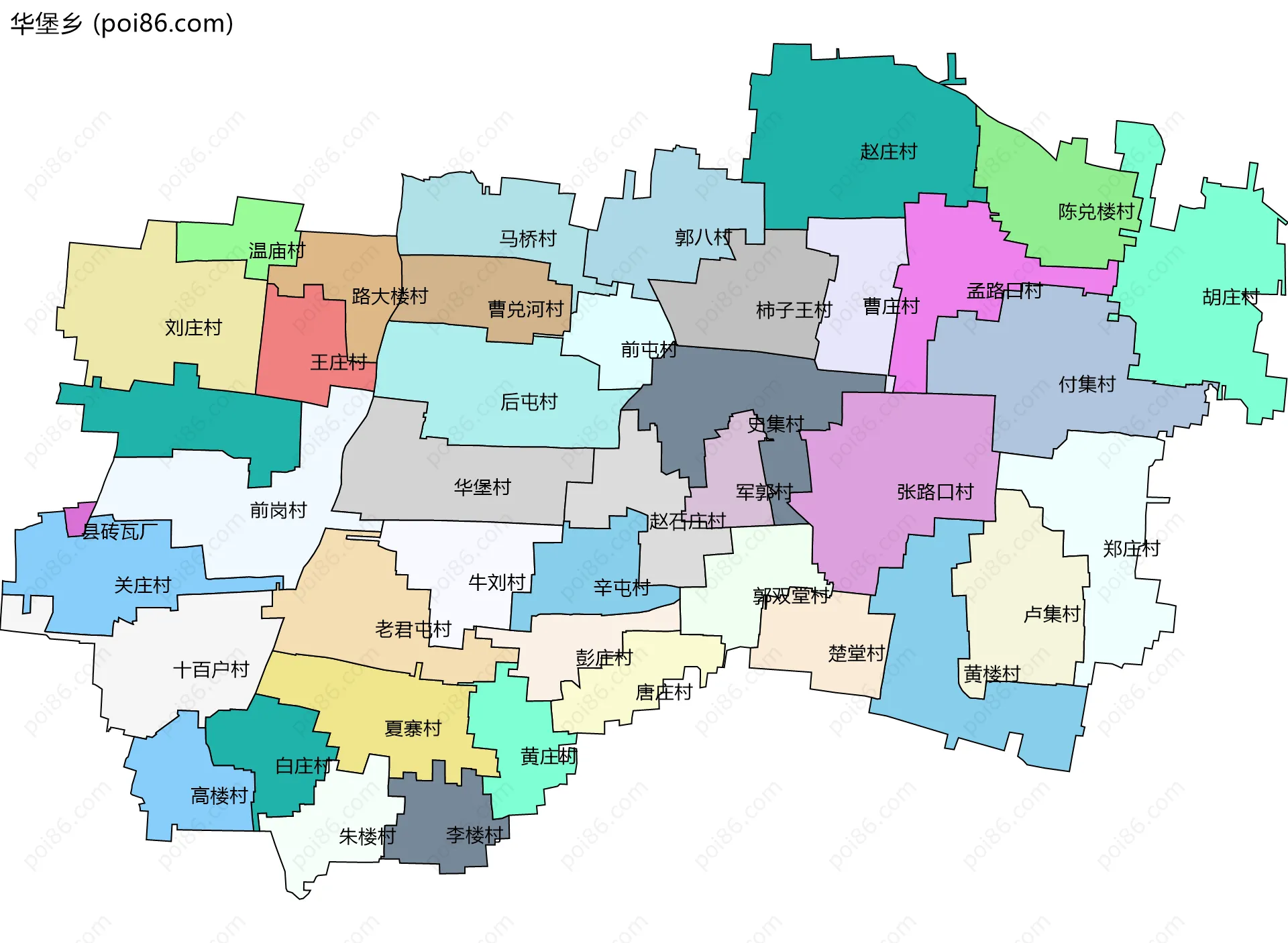 华堡乡边界地图(五级行政区划)