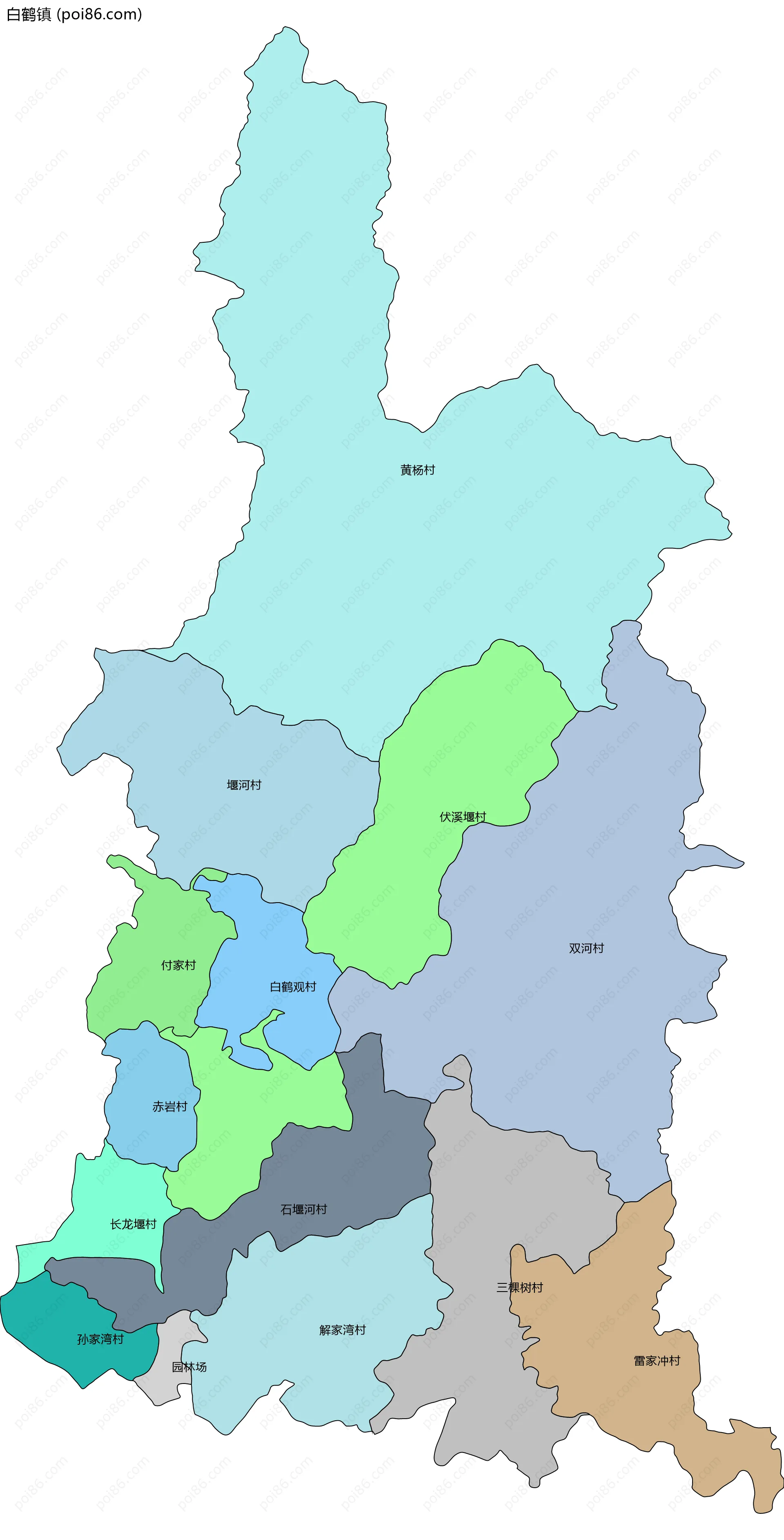 白鹤镇边界地图(五级行政区划)