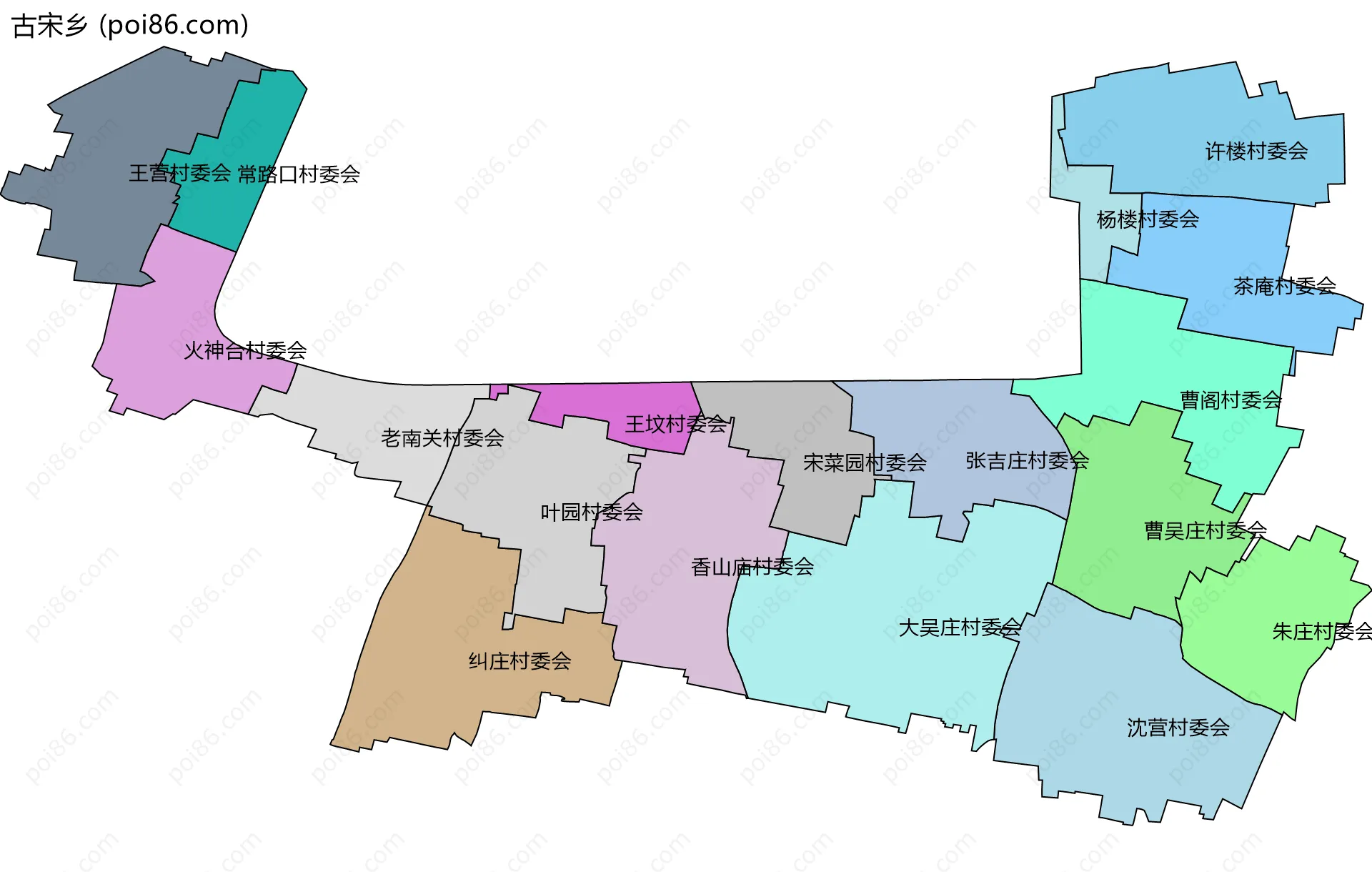 古宋乡边界地图(五级行政区划)