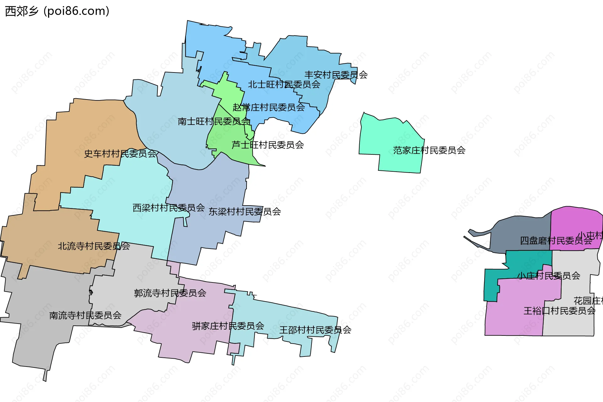 西郊乡边界地图(五级行政区划)