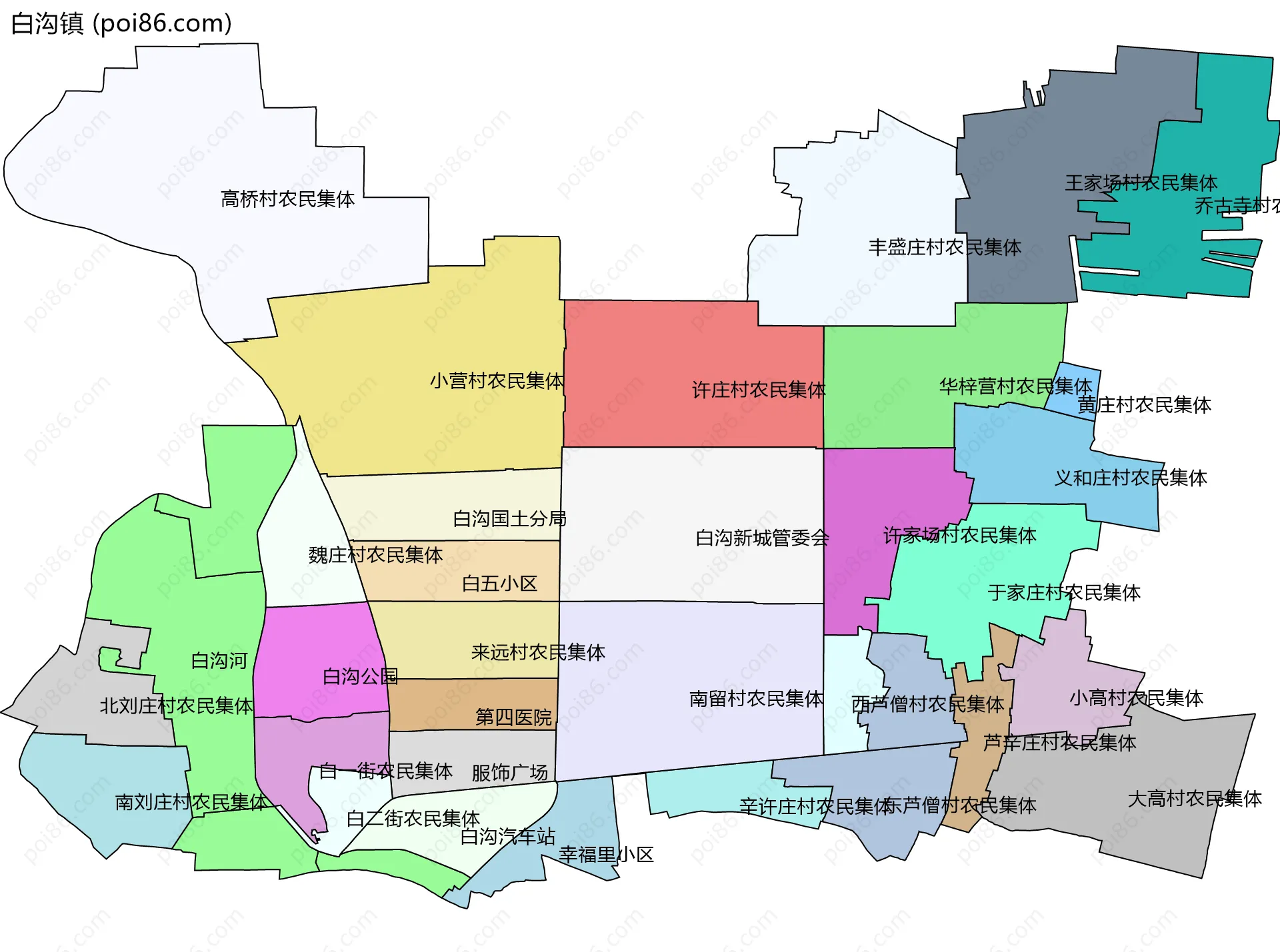 白沟镇边界地图(五级行政区划)