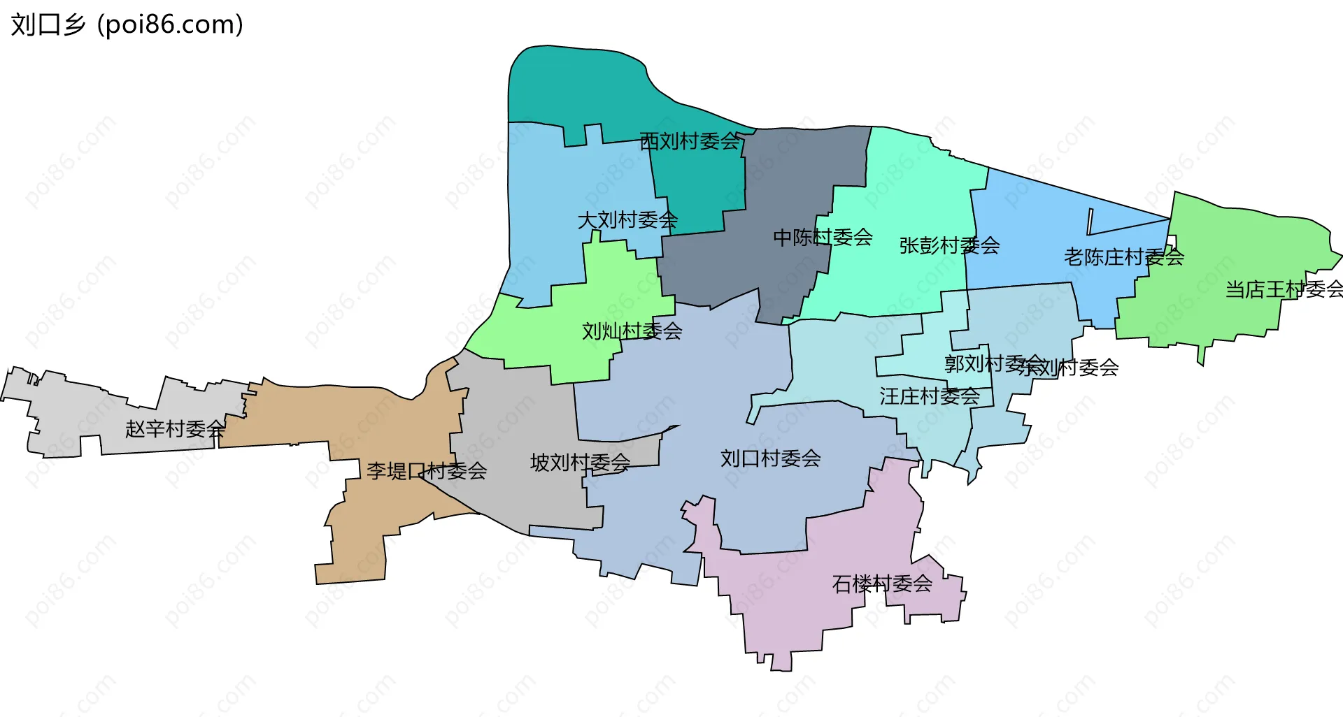 刘口乡边界地图(五级行政区划)