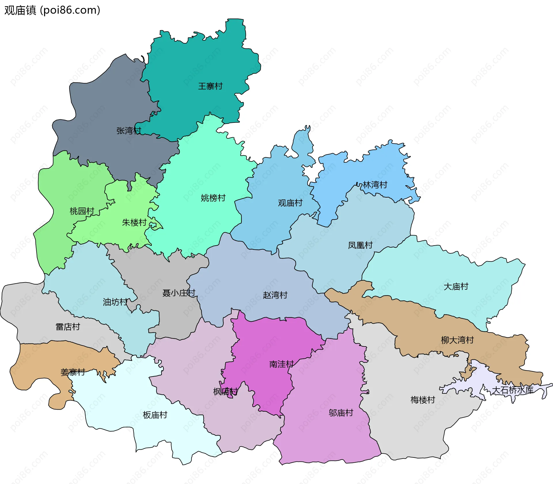 观庙镇边界地图(五级行政区划)
