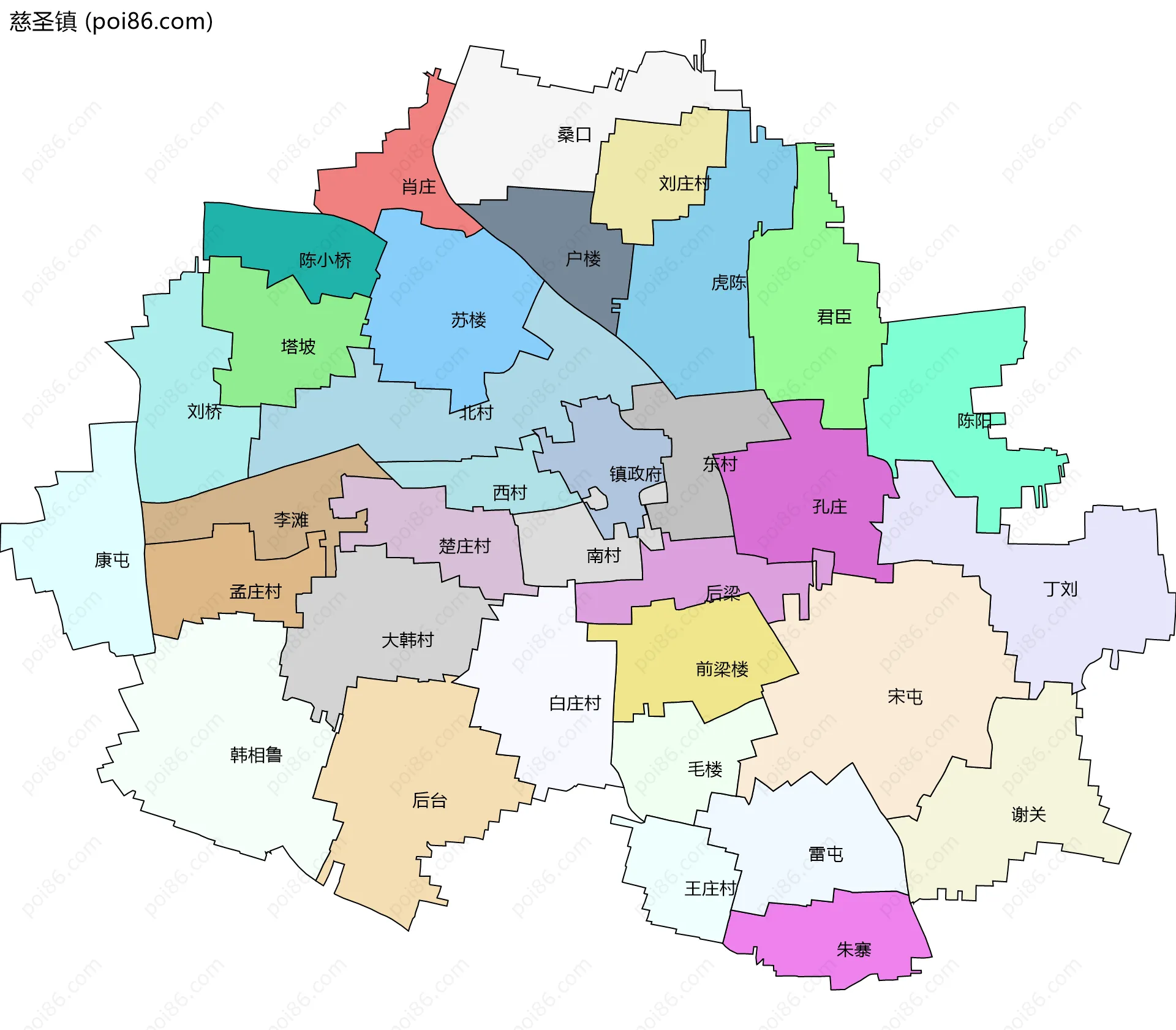 慈圣镇边界地图(五级行政区划)