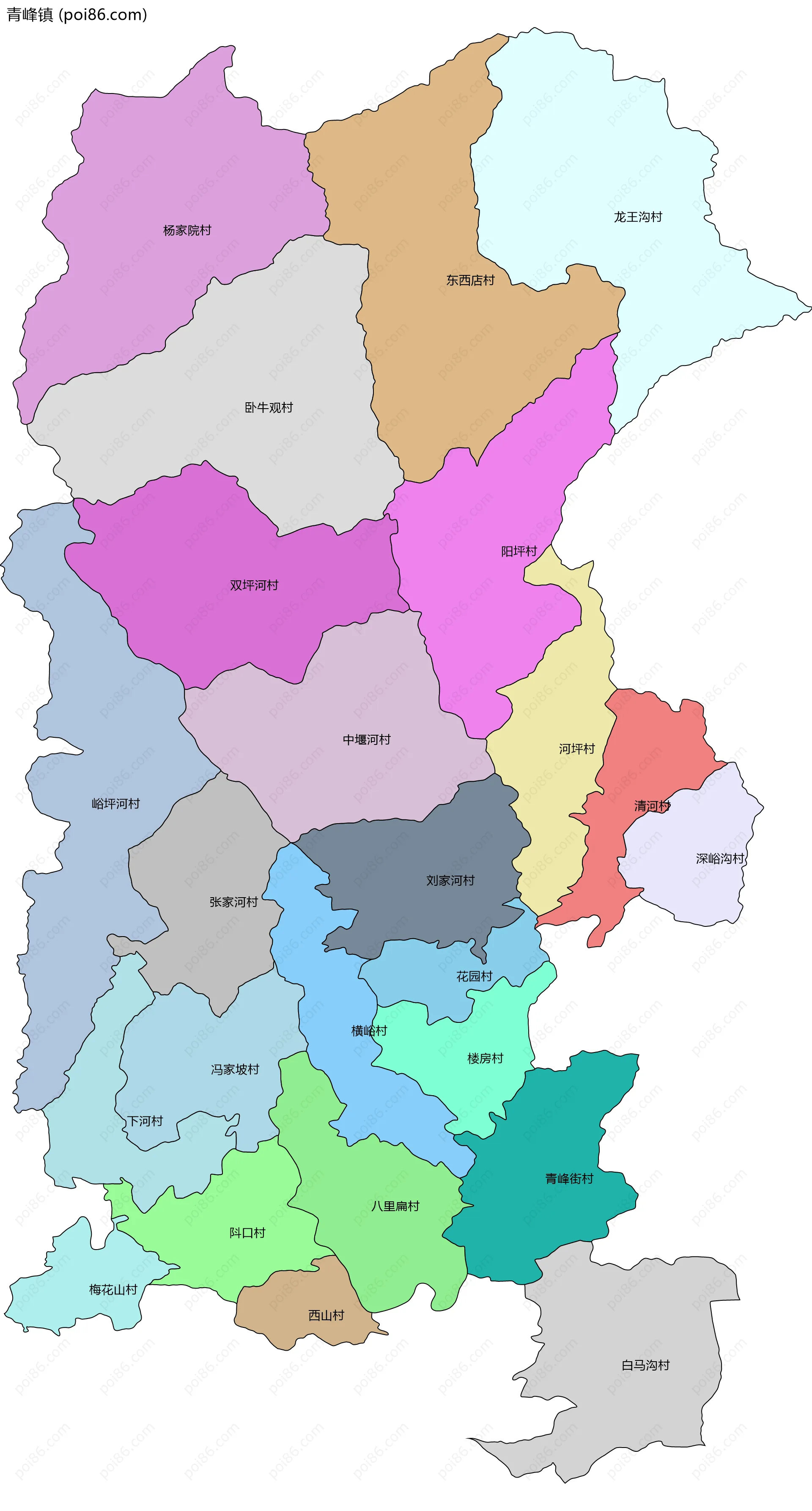 青峰镇边界地图(五级行政区划)