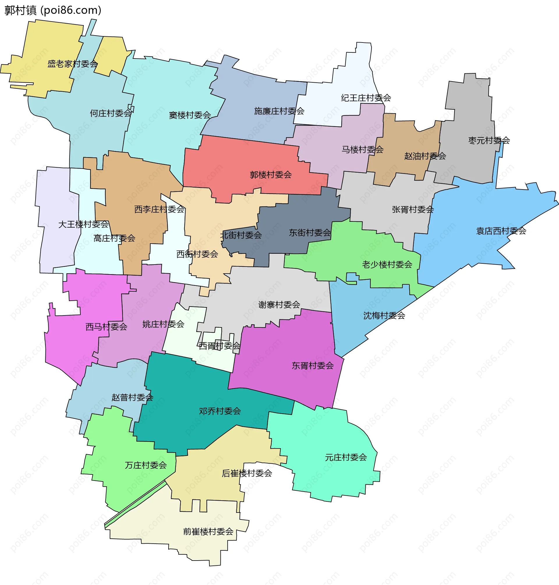 郭村镇边界地图(五级行政区划)