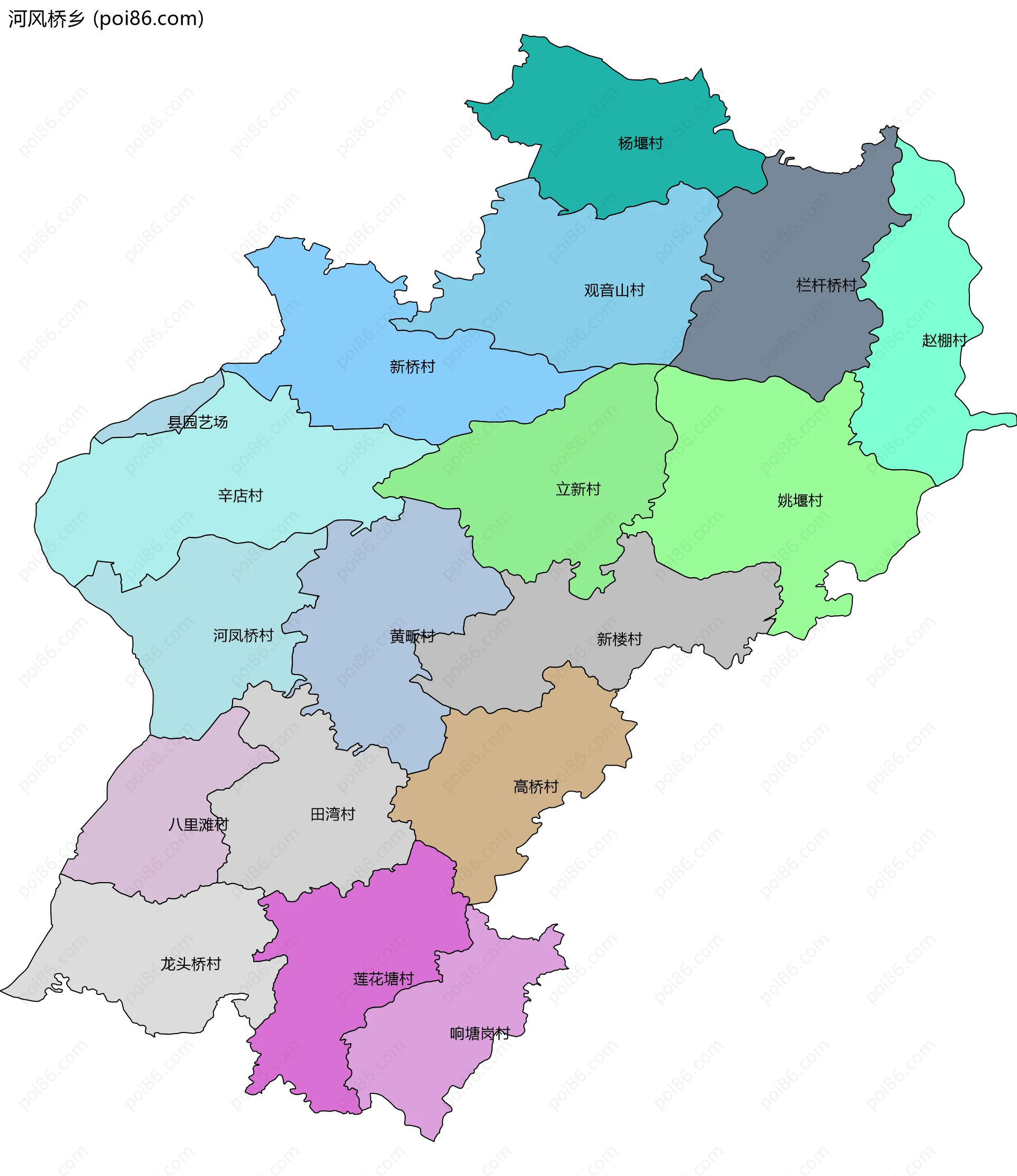 河风桥乡边界地图(五级行政区划)